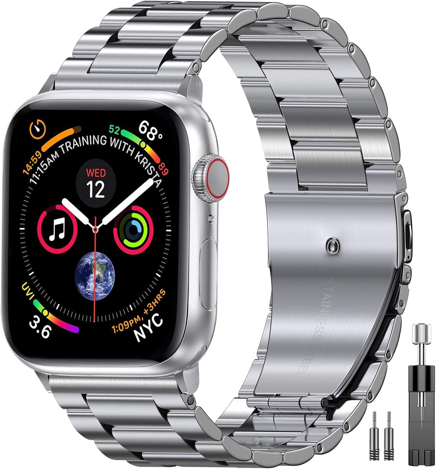 EPULY Compatible with Apple Watch Band 49Mm 45Mm 44Mm 42Mm 41Mm 40Mm 38Mm, Business Stainless Steel Metal Watchband for Iwatch Band Series 9, Ultra 2, SE, Ultra Series 8 7 6 5 4 3 2 1 Men & Women