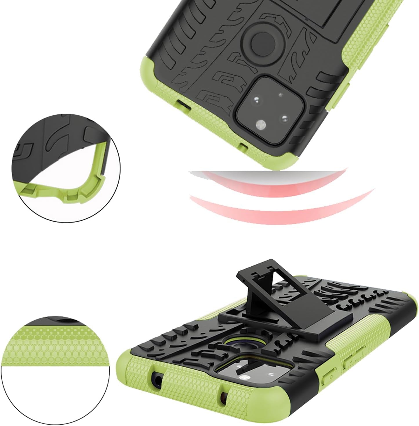 Asuwish Phone Case for Google Pixel 4A 5G 6.2 with Tempered Glass Screen Protector and Slim Stand Hybrid Heavy Duty Rugged Protective Cell Cover Pixel4A5G UW Pixel4A 5G Pixle A4 G5 4A5G Women Green  Asuwish   