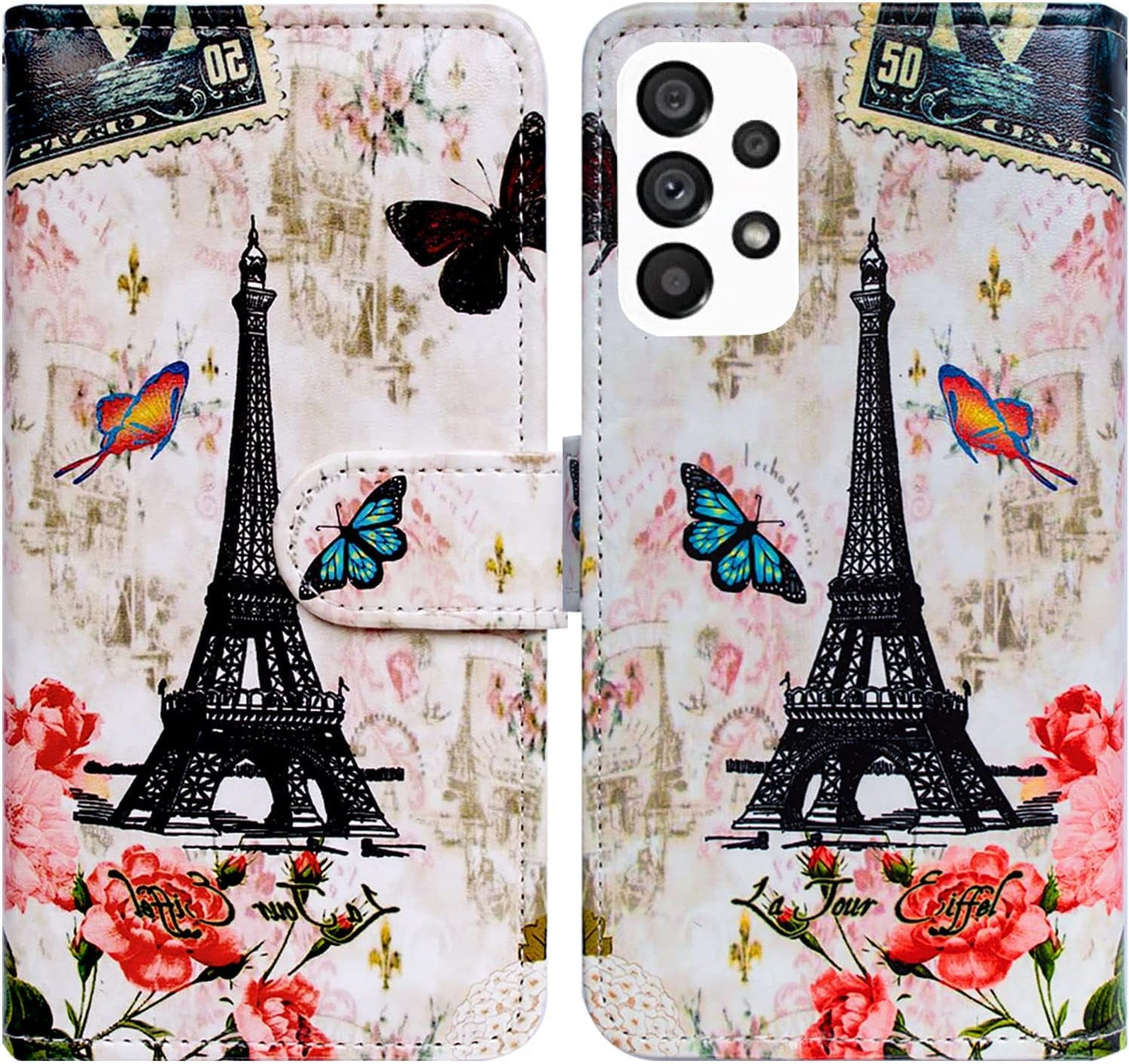 Bcov Galaxy A53 Case, Black Bird Green Leather Flip Phone Case Wallet Cover with Card Slot Holder Kickstand for Samsung Galaxy A53 5G