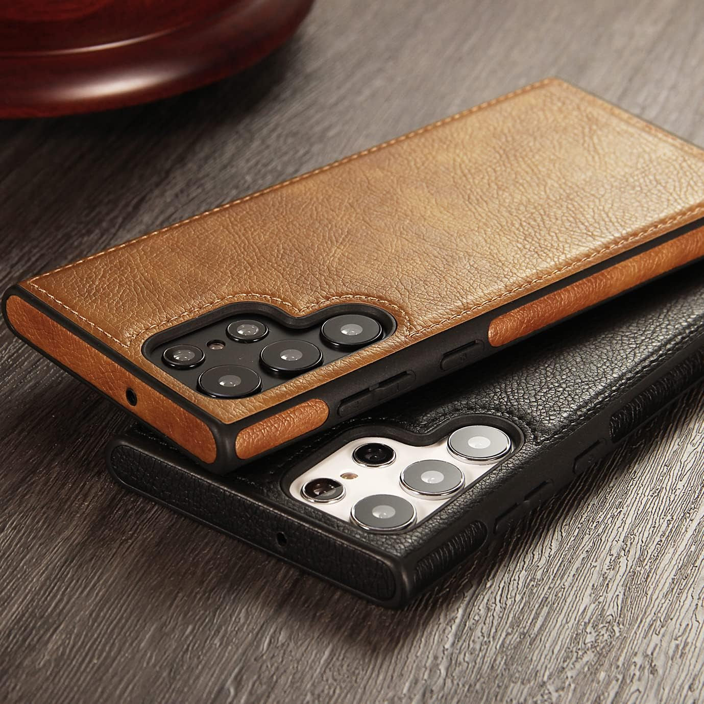 Design Compatible with Samsung Galaxy S22 Ultra 5G Case Luxury Leather Business Slim Non-Slip Soft Grip Shockproof Protective Cover 2022 6.8 Inch (Brown)