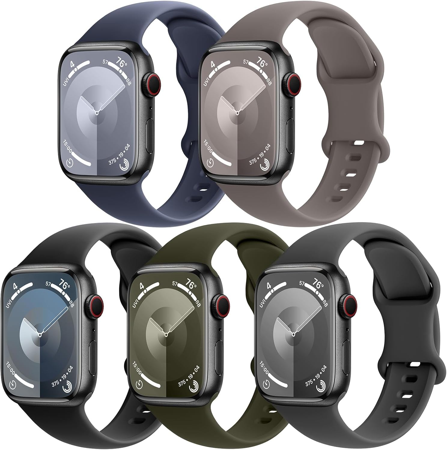 EOMTAM 5 Pack Silicone Sport Straps Compatible for Apple Watch Band 38Mm 40Mm 41Mm 42Mm 44Mm 45Mm 49Mm for Women Men,Soft Waterproof Wristbands for Iwatch Series 9 Ultra 8 SE 7 6 5 4 3