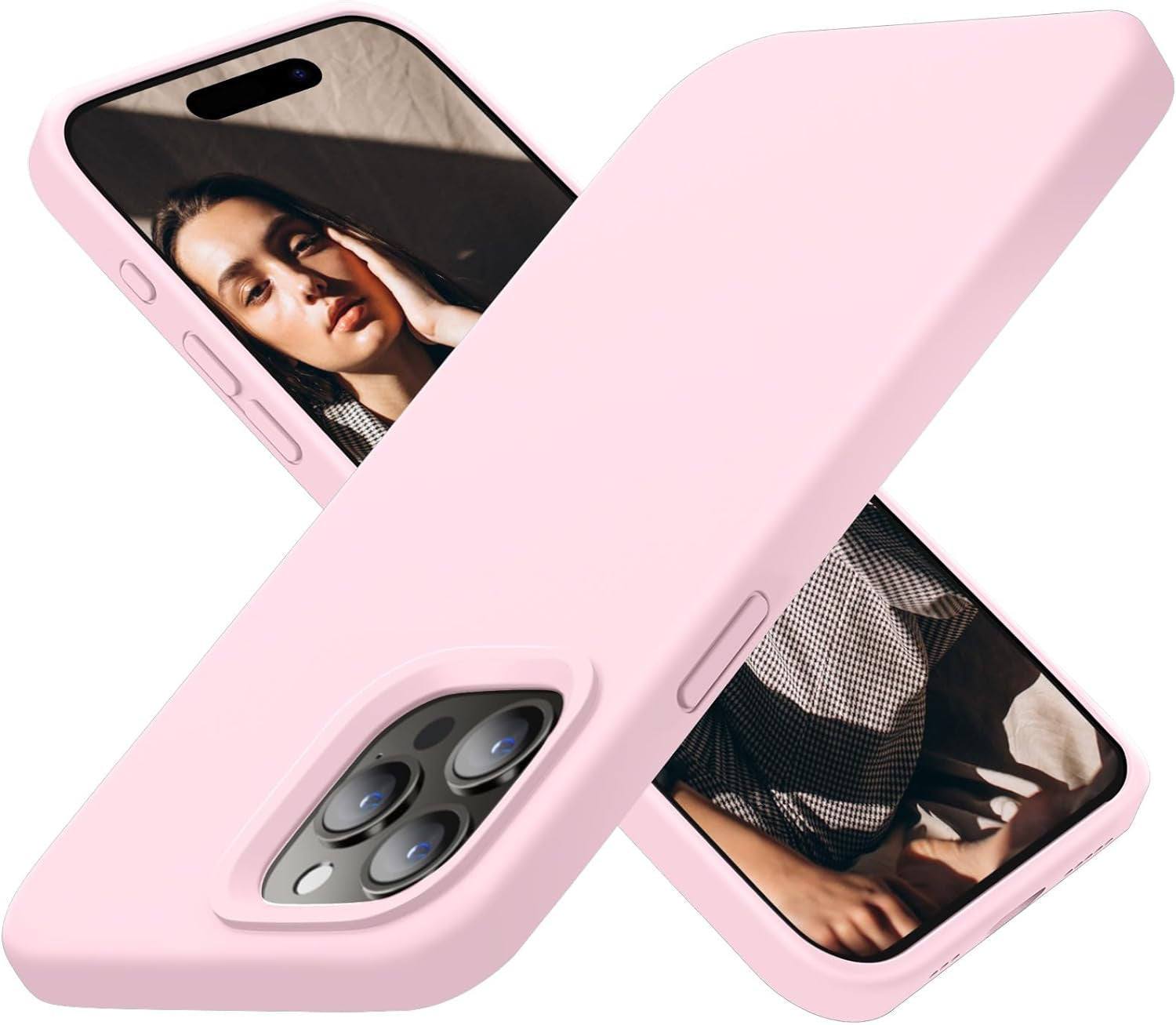 Cordking Designed for Iphone 15 Pro Case, Silicone Ultra Slim Shockproof Protective Phone Case with [Soft Anti-Scratch Microfiber Lining], 6.1 Inch, Alpine Green  Cordking Chalk Pink  