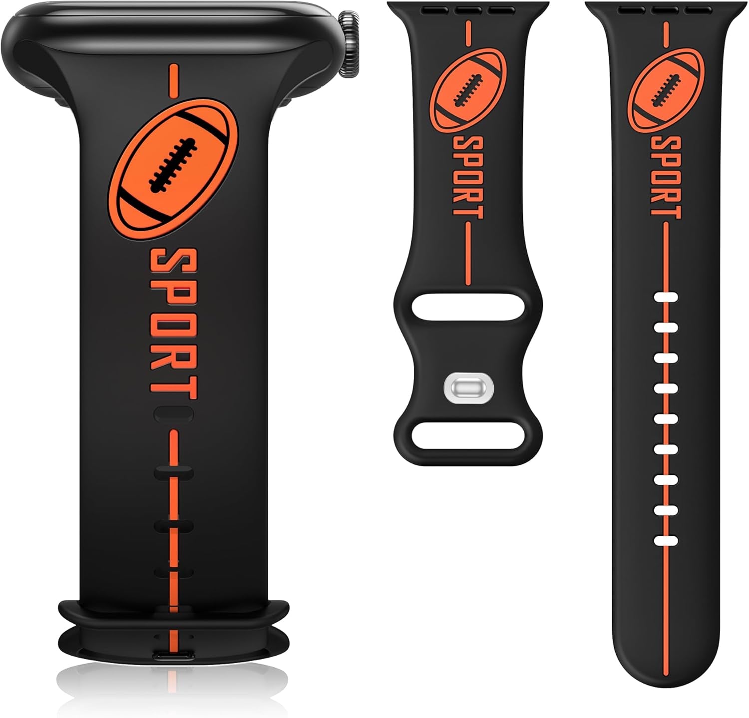 Designer Band for Apple Watch Band 38Mm 40Mm 41Mm 42Mm 44Mm 45Mm 49Mm Women Men,Silicone Waterproof Football Sport Strap for Iwatch Series 9 Ultra 8 7 6 5 4 3 2 1 SE Replacement Wristbands Grey Green