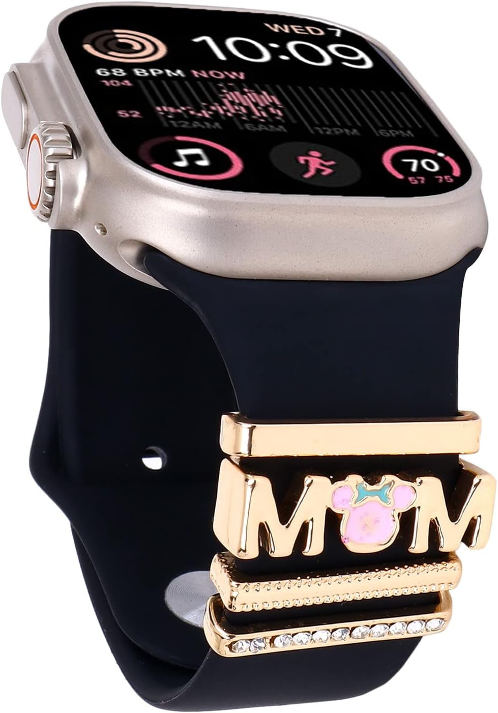 Decorative Rings Loops Compatible with Apple Watch Silicone Bands Metal Diamond Charms 45Mm 44Mm 42Mm 41Mm 40Mm 38Mm Iwatch Series 8 7 6 5 4 3 2 1 Accessories (Mom Love)