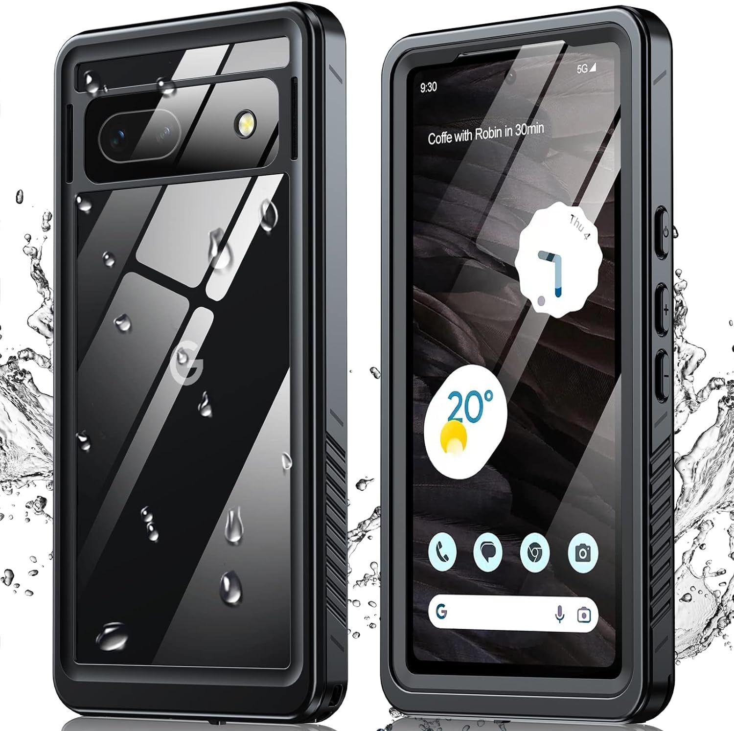 ANTSHARE for Google Pixel 8 Case, Pixel 8 5G Phone Case IP68 Waterproof with Built-In Screen Protector, Full Body Sealed Heavy Duty Shockproof Dustproof Snowproof Clear Case for Pixel 8 - Black  ANTSHARE Black Pixel 7A 