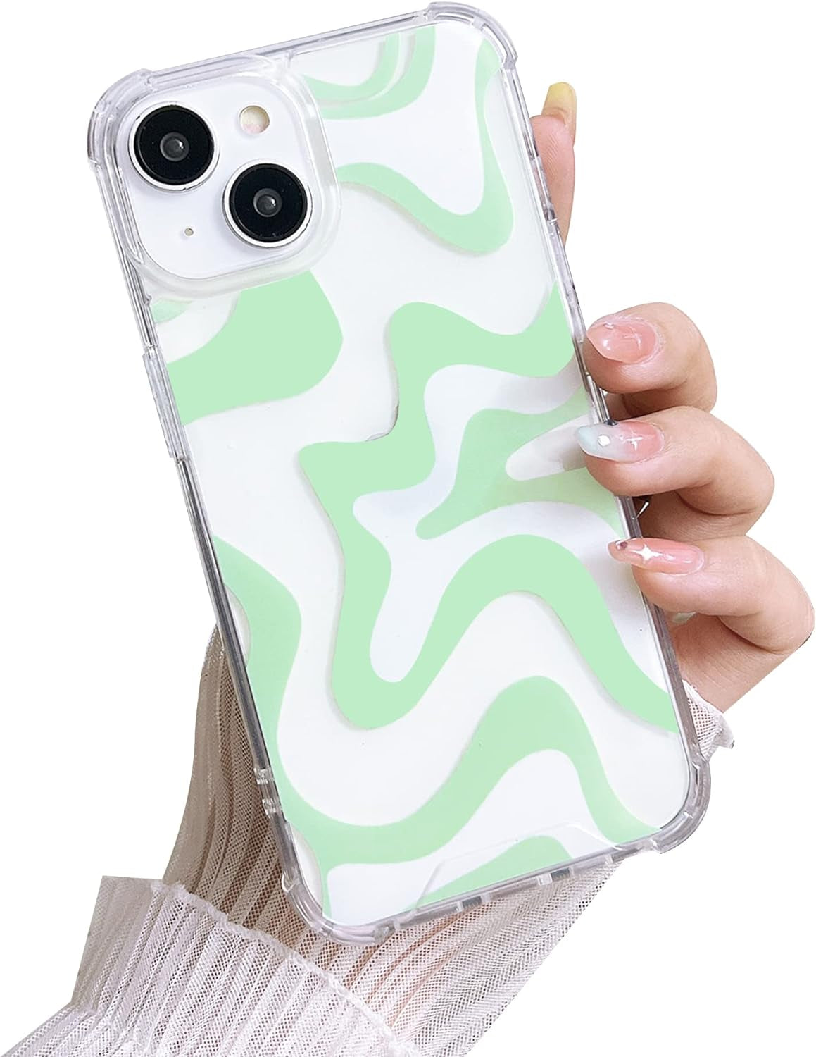 Ginkgonut Compatible with Iphone 14 Pro Case, Fashion Simple Cute Wavy Pattern Case for Women Girls Soft Tpu+Hard PC Protection Case for Iphone 14 Pro-Blue  Ginkgonut Green Iphone 15 