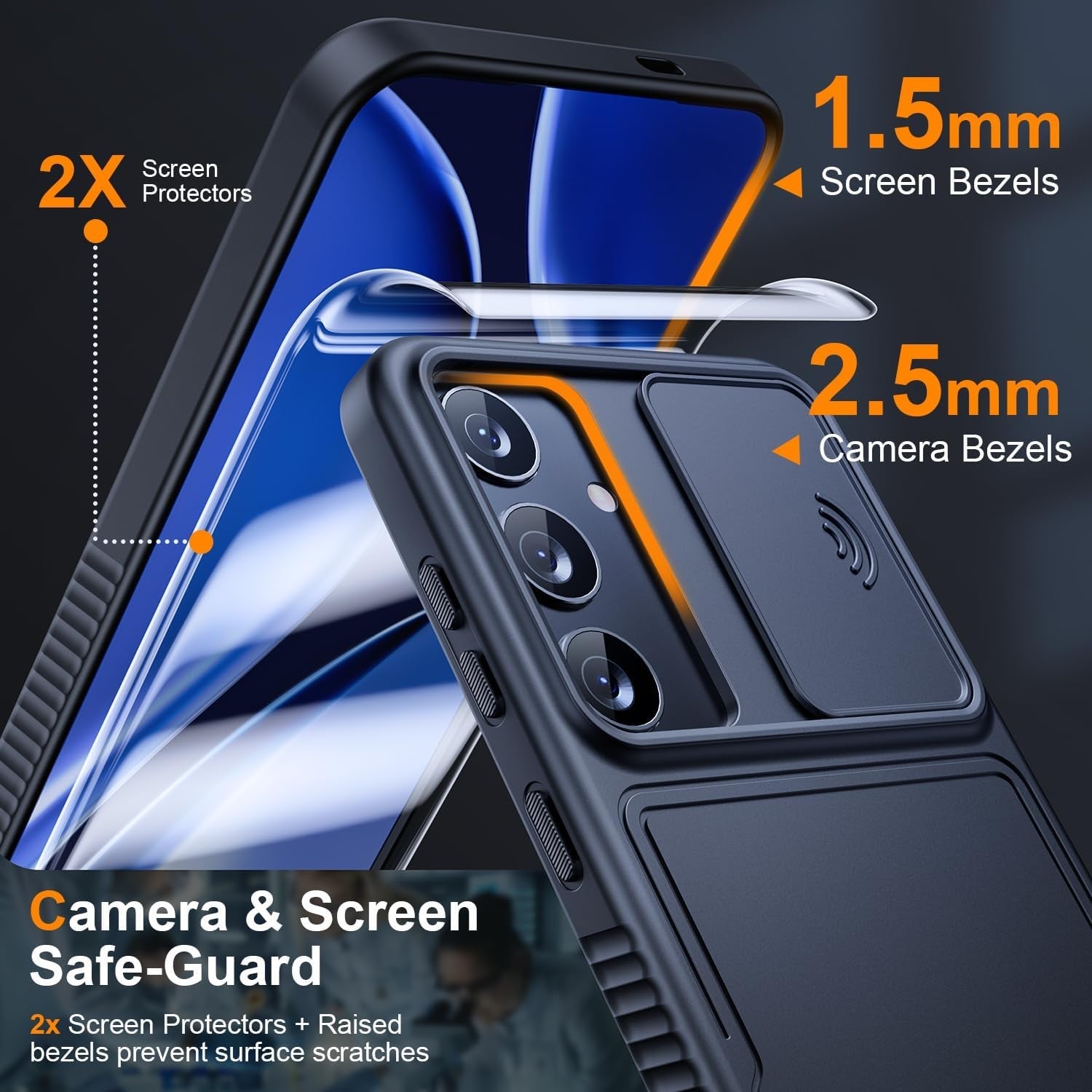3 in 1 Magnetic for Samsung Galaxy S24 plus Case with Slide Camera Cover [2X Screen Protectors] [Mil-Grade Shockproof] Slim Phone Case for S24 plus Case 6.7" Black