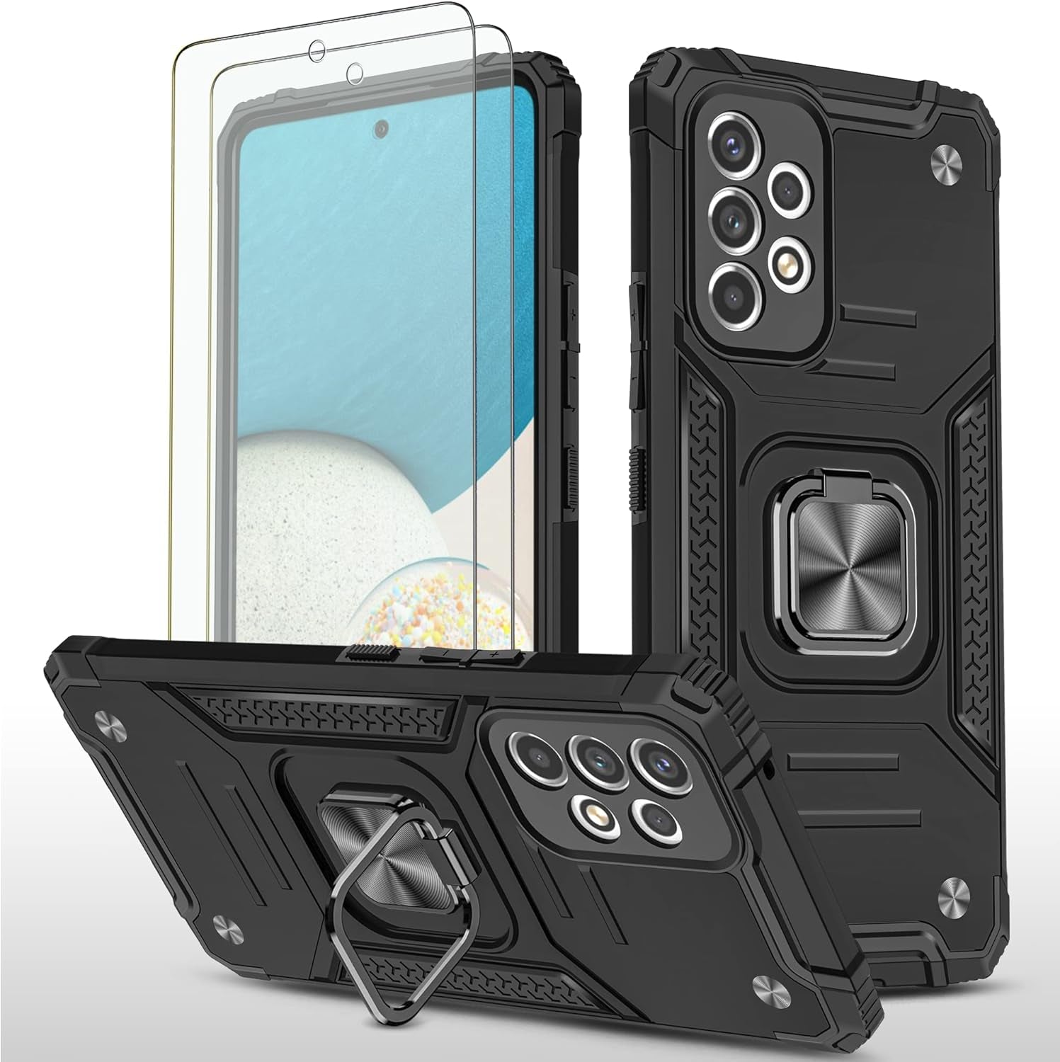 AYMECL Compatible with Galaxy A53 5G Case, Samsung A53 5G Case with Nano Explosion-Proof Film[2 Pack]， Military Grade Double Shockproof with Kickstand Case for Samsung Galaxy A53 5G-Purple