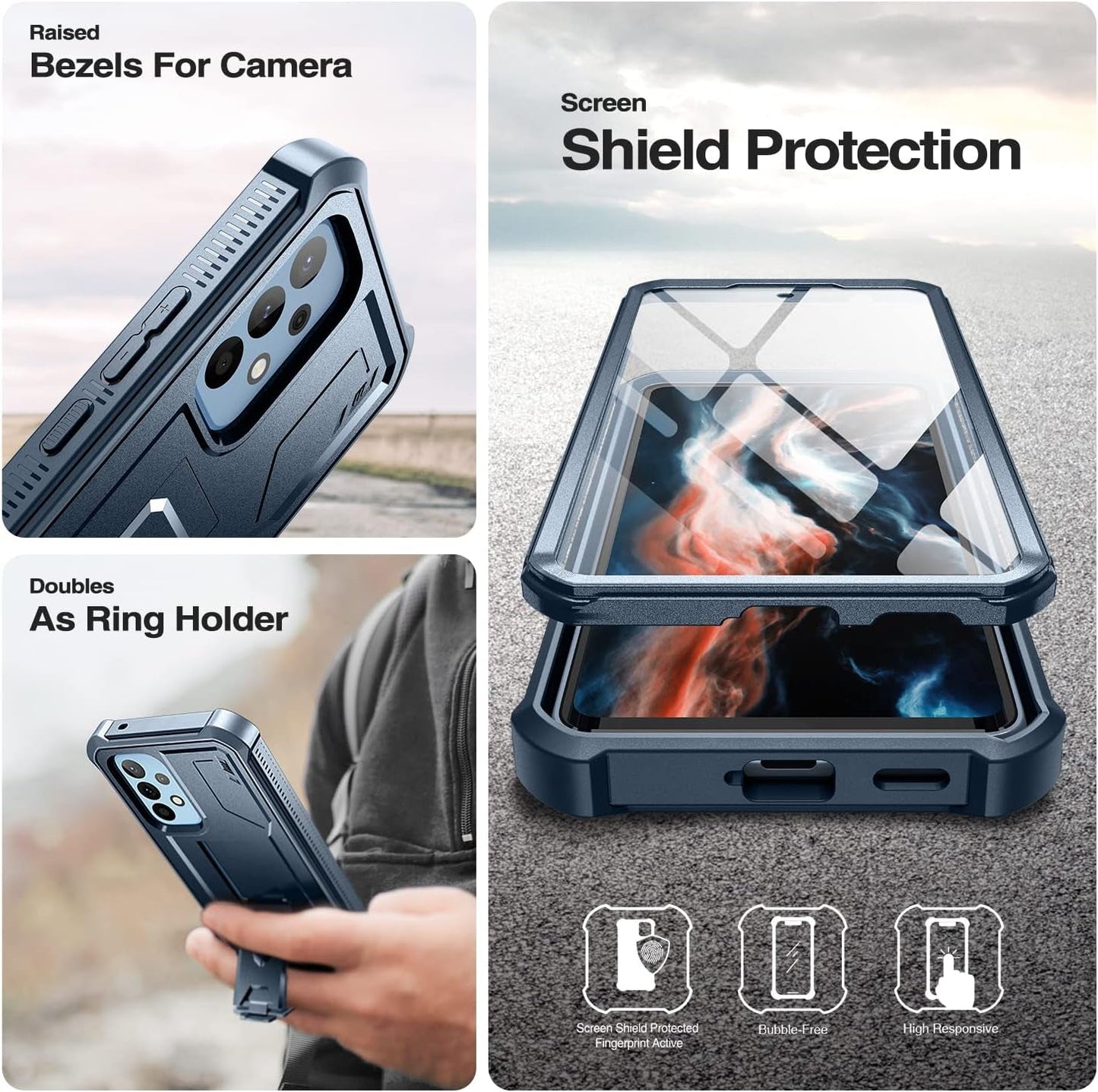 Dexnor for Samsung Galaxy A53 5G Case, [Built in Screen Protector and Kickstand] Heavy Military Grade Protection Shockproof Protective Cover for Samsung Galaxy A53 5G (Navy Blue)