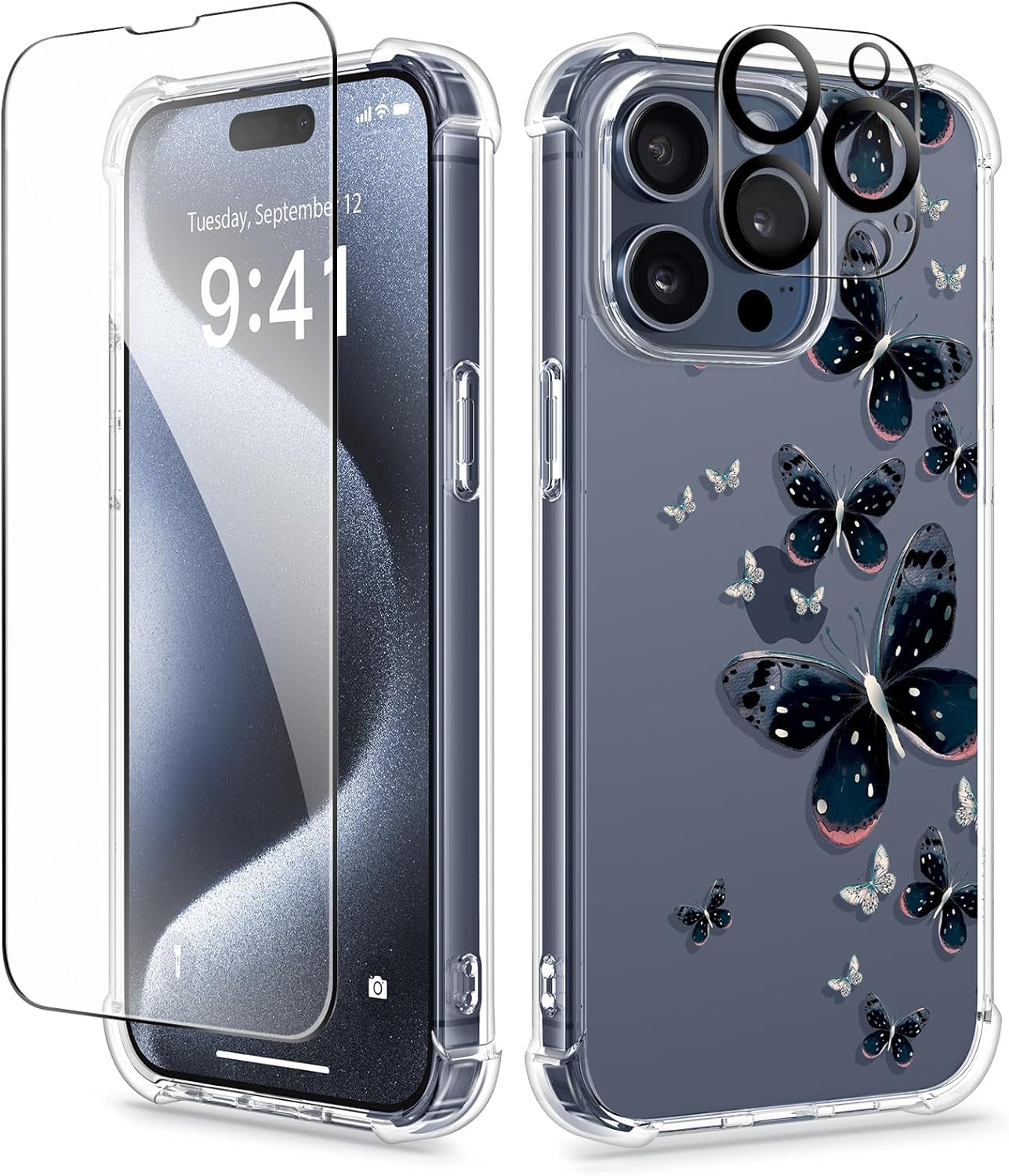 GVIEWIN for Iphone 15 Pro Case Floral, with Screen Protector+Camera Lens Protector, [Not Yellowing] Slim Shockproof Clear Phone Protective Cover for Women, Flower Pattern Design (Ranunculus/Pink)  GVIEWIN Graphium/Blue  