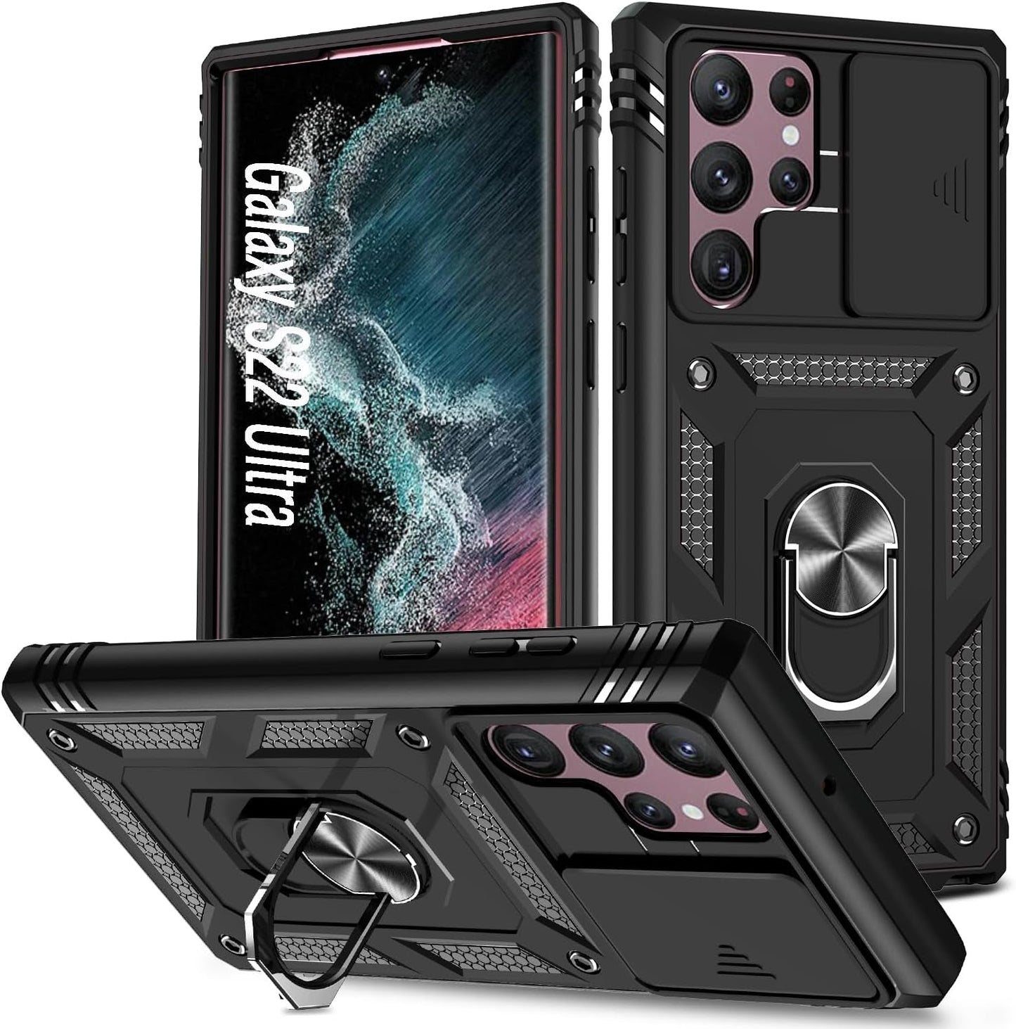 Case for Galaxy S22 Ultra, Shockproof Impact Resistant with Slide Lens Protective Cover Case for Samsung Galaxy S22 Ultra 4G/5G 6.8" (Green)