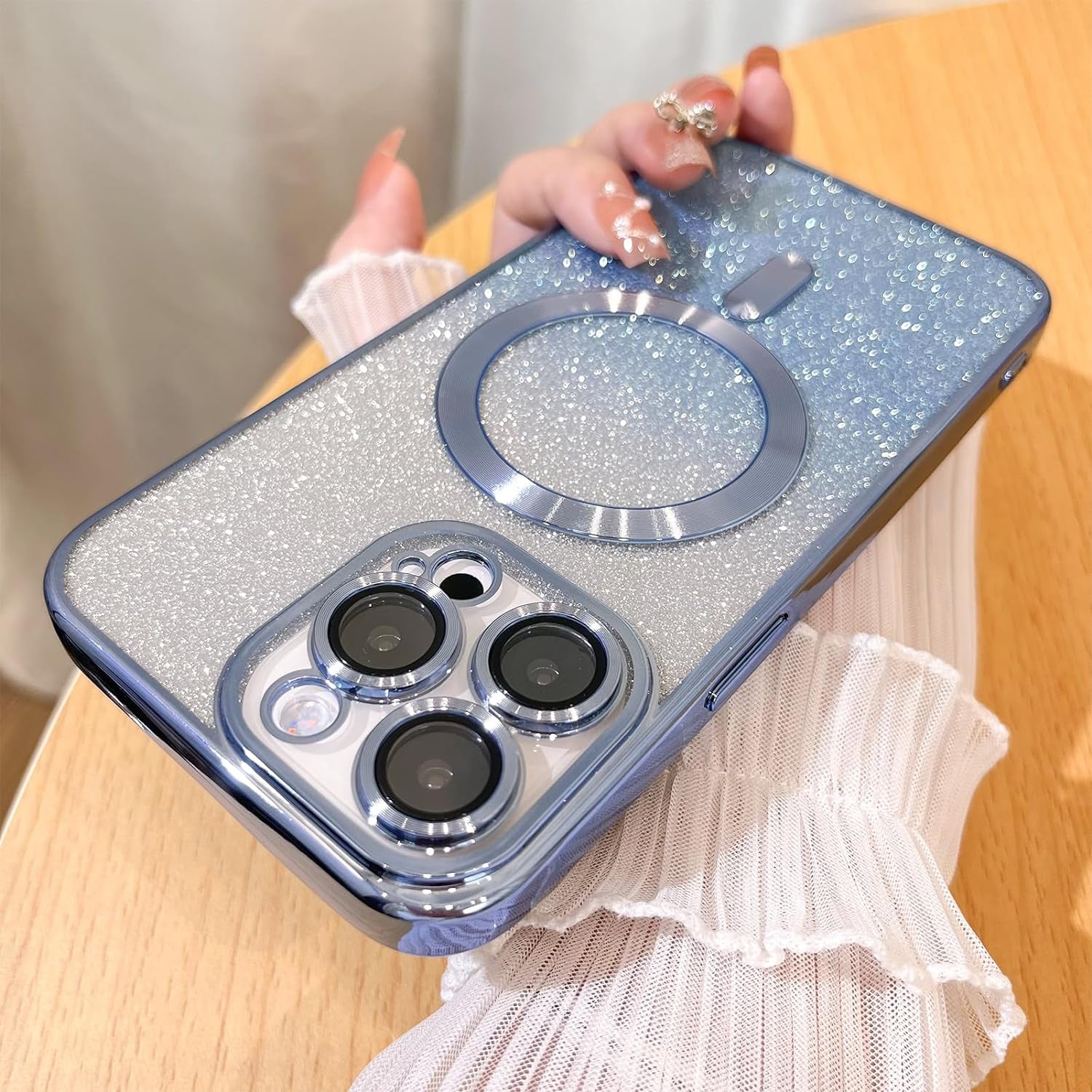 Illians Case for Iphone 14 Pro Max (Compatible with Magsafe) Camera Lens Protector Glitter Bling Plating Case Shockproof Protection Anti-Scratch Iphone 14 Pro Max Case for Women Men - Blue  Illians   