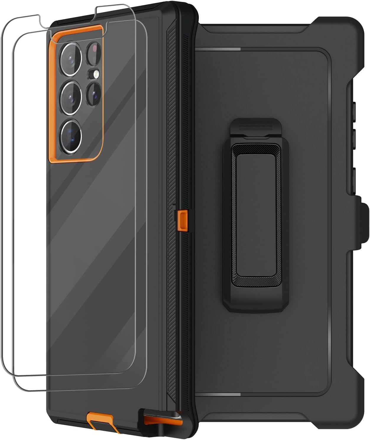 For Samsung Galaxy S22 Ultra Case with Belt Clip Holster, 2X Screen Protector, Military Grade Protection Heavy Duty Full Body Shockproof Rugged Protective Cover for Samsung S22 Ultra 5G (Orange)