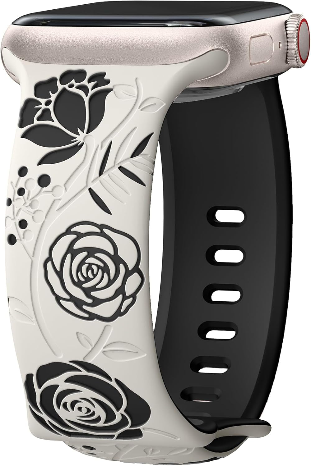 Floral Engraved Band Compatible with Apple Watch Bands 40Mm 44Mm 41Mm 45Mm 49Mm 38Mm 42Mm Women,Designer Cute Flower Pattern Soft Silicone Sport Strap for Iwatch Ultra SE Series 9 8 7 6 5 4 3 2 1