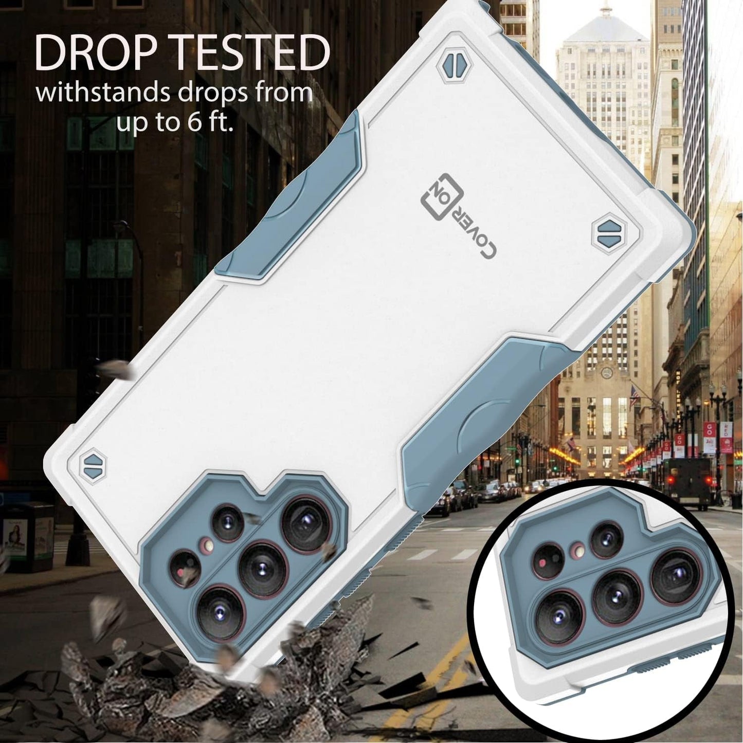 Coveron Rugged Designed for Samsung Galaxy S22 Ultra Case, Military Grade Heavy Duty Phone Cover Grip - Pearl White