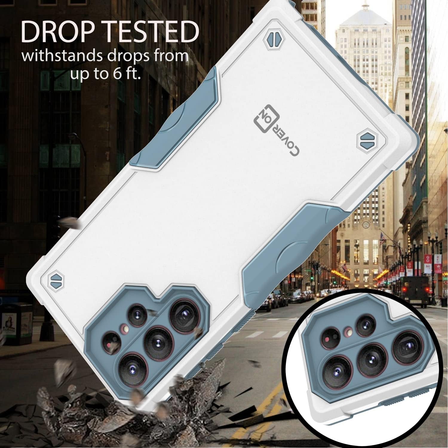 Coveron Rugged Designed for Samsung Galaxy S22 Ultra Case, Military Grade Heavy Duty Phone Cover Grip - Pearl White