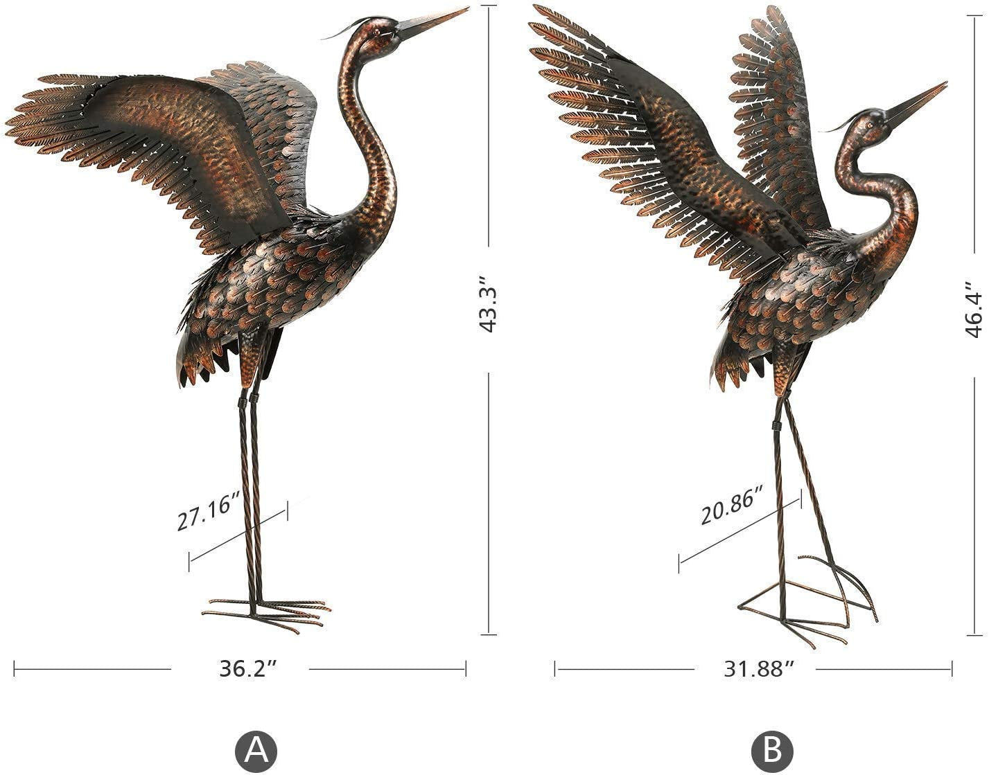 Chisheen Garden Statue Outdoor Metal Heron Crane Yard Art Sculpture for Lawn Patio Backyard Decoration,46 Inch (2-Pack)  Chisheen   