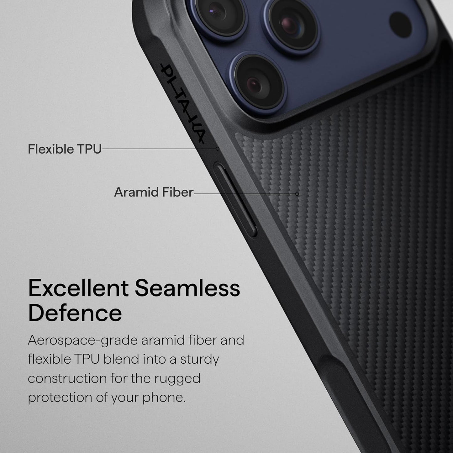 Pitaka for Iphone 17 Pro Max Case 6.9", Military Grade Protective Case, Compatible with Magsafe, 600D Aramid Fiber Woven & TPU Combined, Proguard - Black/Grey(Twill)