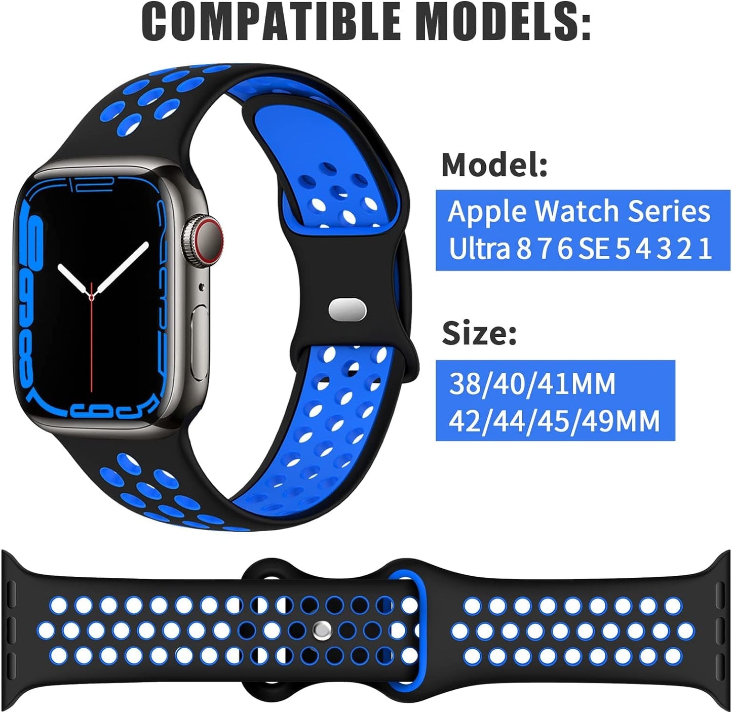 EOMTAM 5 Pack Sport Bands Compatible for Apple Watch 49Mm 45Mm 44Mm 42Mm 41Mm 40Mm 38Mm Men Women, Breathable Silicone Soft Replacement Strap Wristband for Iwatch Series Ultra 8 SE 7 6 5 4 3