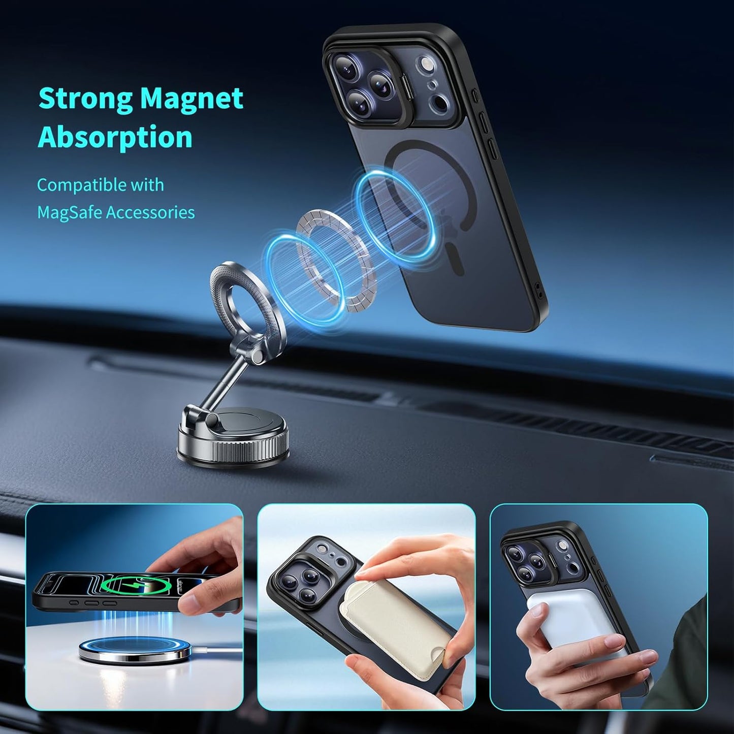 Magnetic for Iphone 17 Pro Max Case with Invisible Stand, Compatible with Magsafe, Military-Grade Drop Protection, Slim Translucent Matte Phone Cover, Black