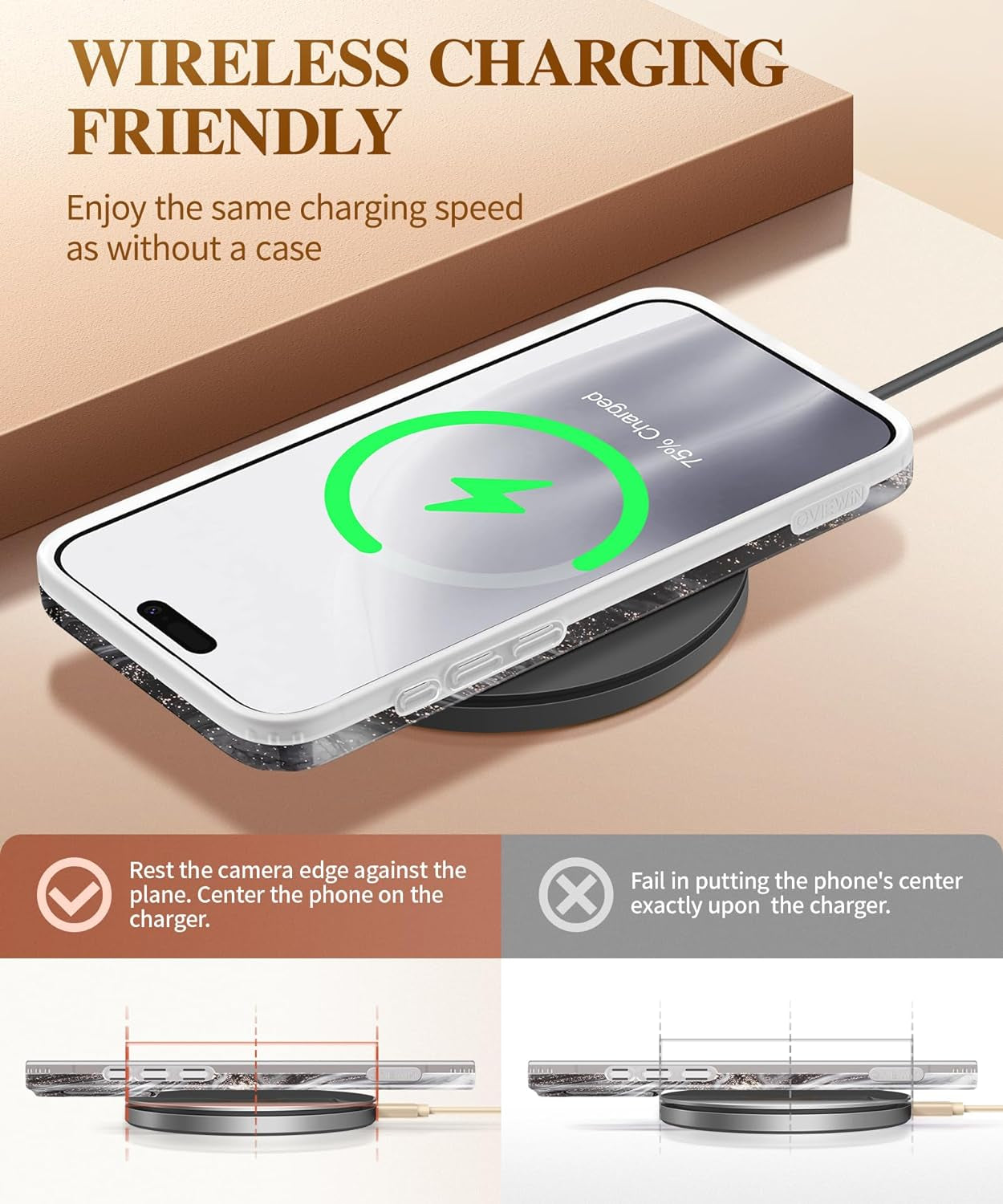 GVIEWIN for Iphone 15 Pro Case with Screen Protector+Camera Lens Protector, [Military Grade Drop Protection] Slim Marble Design Soft TPU Protective Phone Cover for 15 Pro 6.1" (Flowing Sand/Ink)  GVIEWIN   