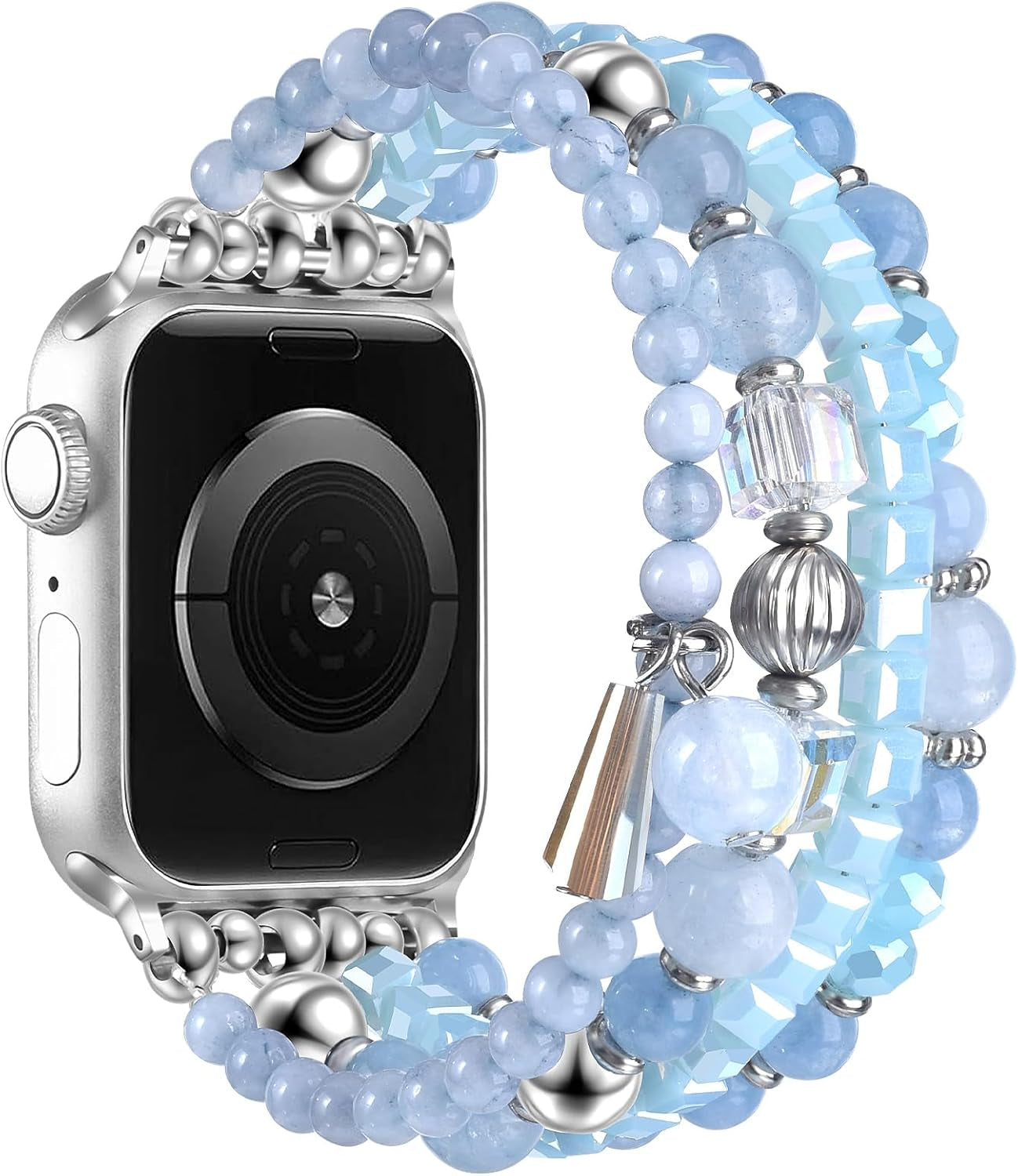 Beaded Bracelet Compatible with Apple Watch Band 42Mm/44Mm/45Mm for Women, Stylish Handmade Wristband Replacement Strap for Iwatch Series 9/8/7/6/5/4/3/2/1/Se/Ultra(Blue)