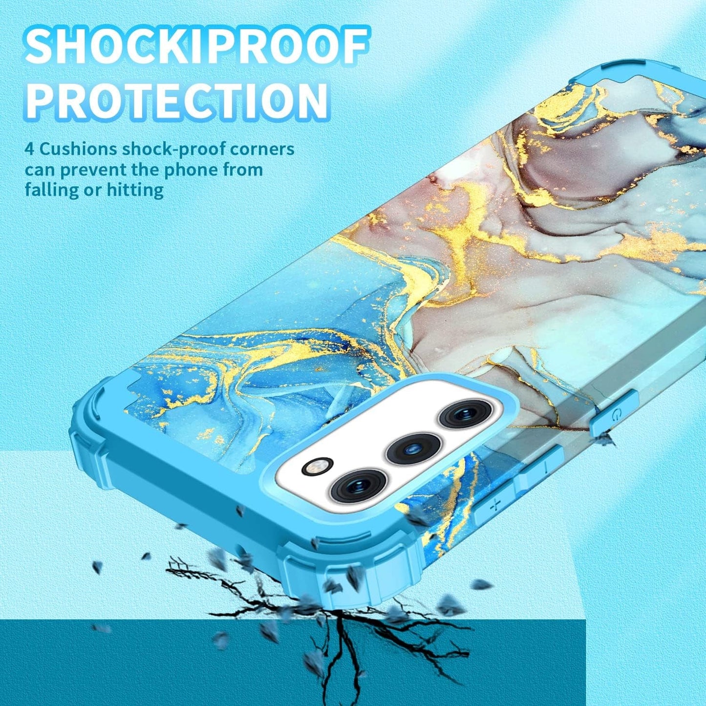 For Galacy S20 FE 5G Case,Marble Design Three Layer Heavy Duty Shockproof Protection Hard Plastic Bumper Soft Silicone Rubber Drop Protective Cover Case for Galaxy S20 FE 6.5 Inch,(Blue)