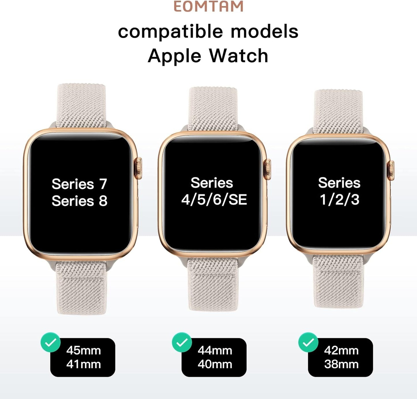 EOMTAM 6 Pack Slim Stretchy Compatible for Apple Watch Band 38Mm 40Mm 41Mm 42Mm 44Mm 45Mm Women,Lady Nylon Thin Elastics Wristbands Solo Loop Straps for Iwatch Series 8 7 6 SE 5 4 3