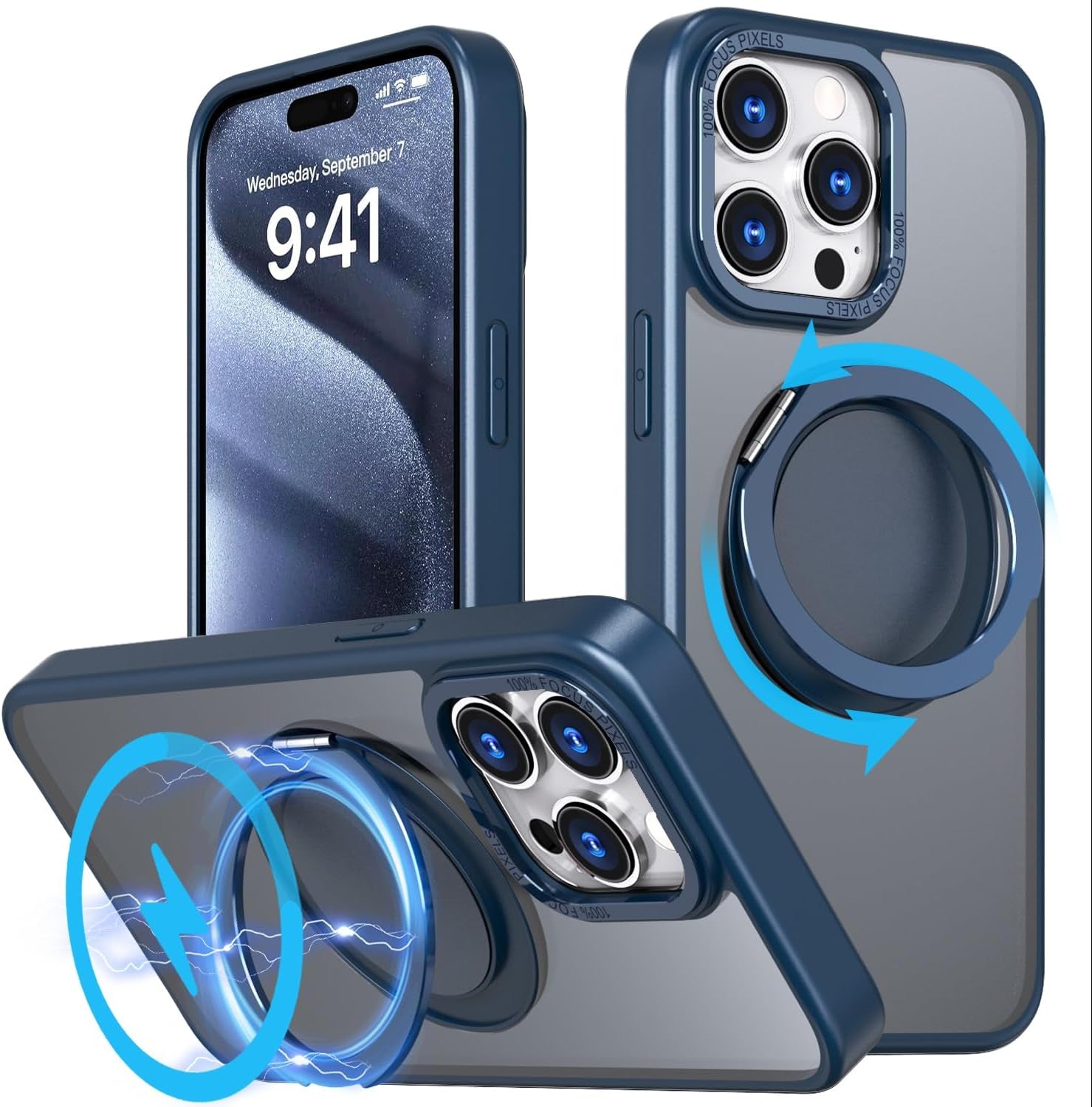 Mangix for Iphone 15 Pro Max Case,360° Rotatable & Invisible Magnetic Ring Stand Compatible with Magsafe, Anti-Fingerprint Protective Cover Translucent Back for Iphone 15 Promax Case (Black)  Mangix   