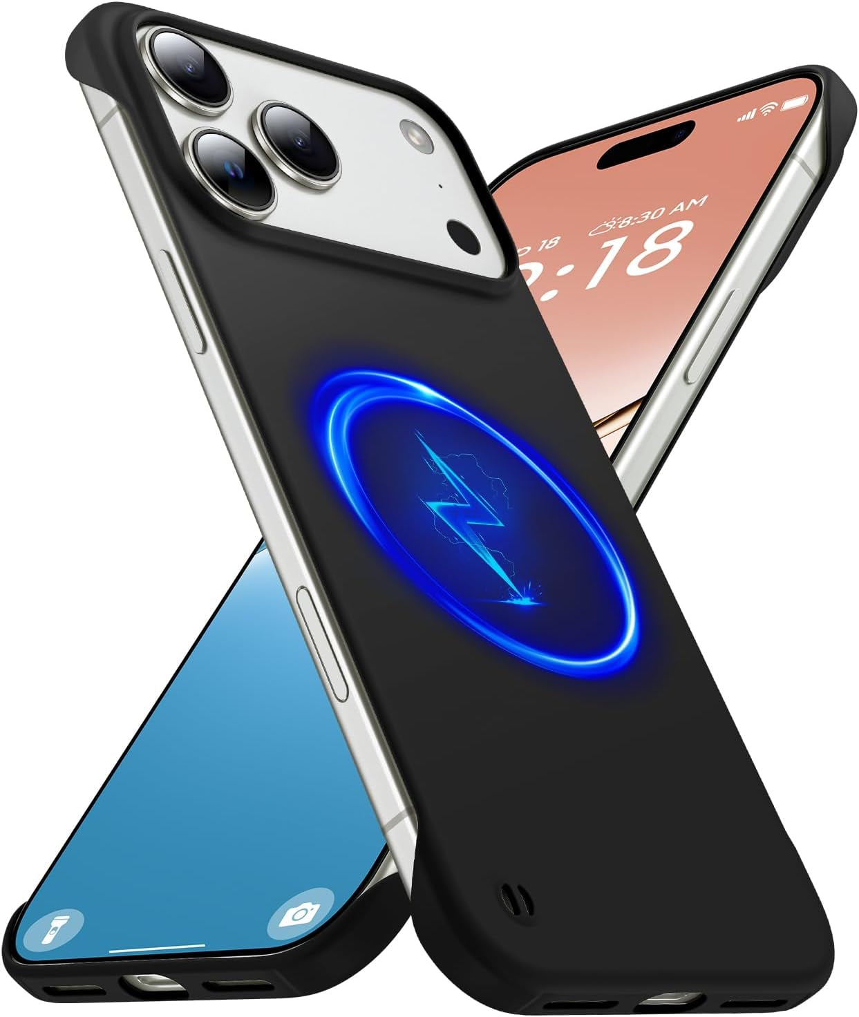 Magnetic Slim Case Fit for Iphone 17 Pro Max Phone Case 6.9"(2025) Ultra-Thin Lightweight Durable Frameless Matte Hard for Magsafe Cover Case with Pull Ring Shockproof Non Slip Rope-Black