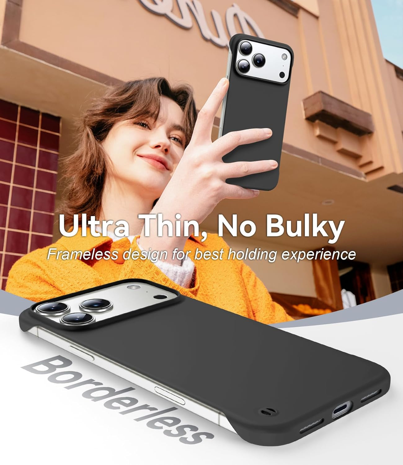 Magnetic Slim Case Fit for Iphone 17 Pro Max Phone Case 6.9"(2025) Ultra-Thin Lightweight Durable Frameless Matte Hard for Magsafe Cover Case with Pull Ring Shockproof Non Slip Rope-Black