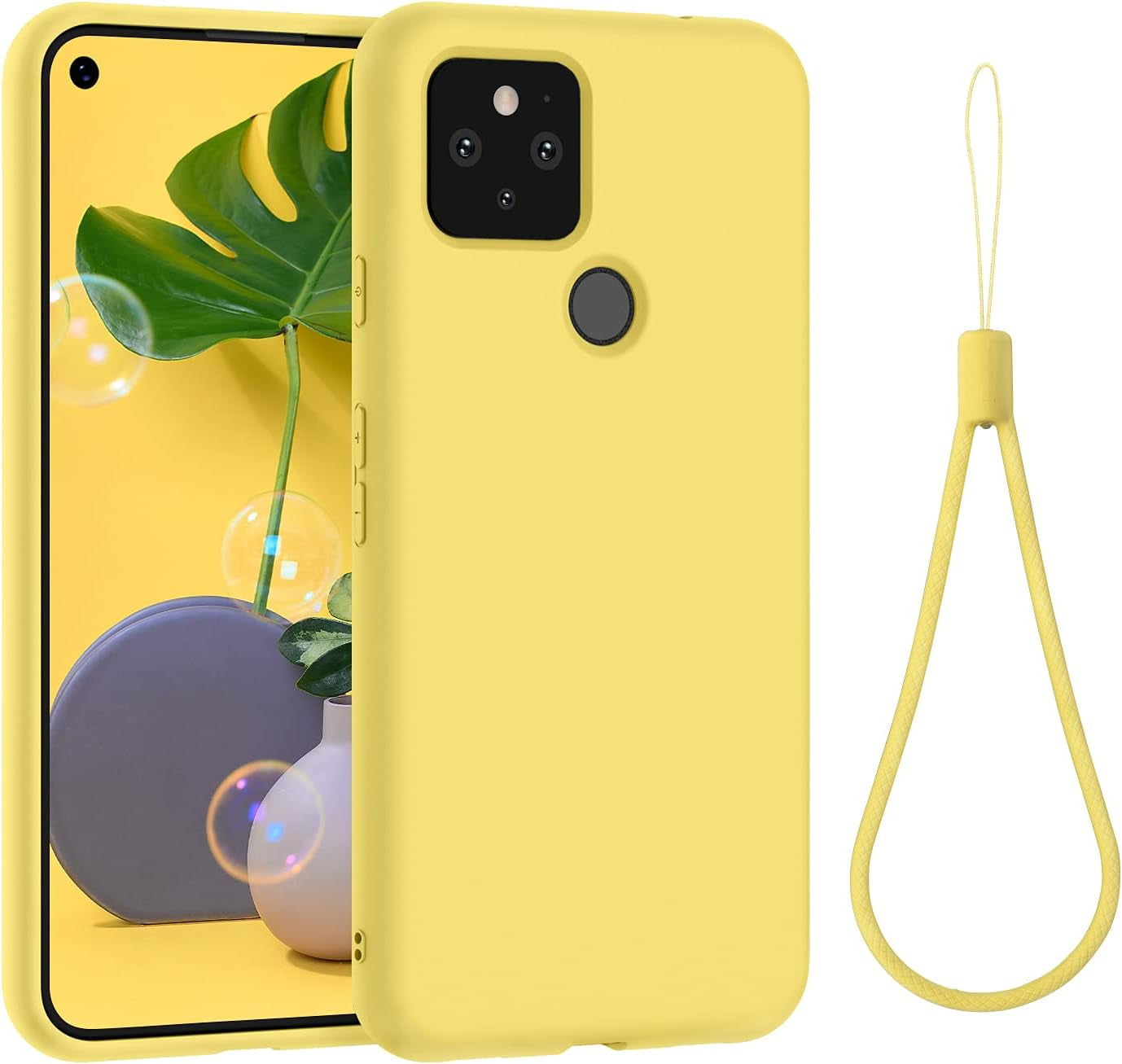 ABITKU Compatible with Google Pixel 5A Case, Slim Silicone Gel Rubber Case Cover (With Microfiber Lining) Full Body Shockproof Design for Google Pixel 5A 6.34 Inch 2021(Pink  abitku Yellow  