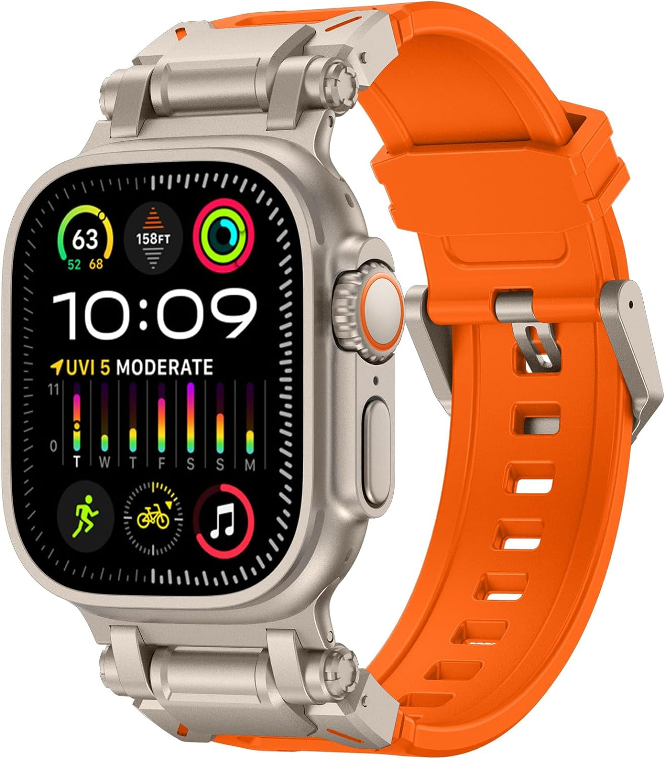 FULLIFE for Apple Watch Band for Apple Watch Ultra Band Apple Watch Ultra 2 49Mm for Men, Silicone Rubber Bands for Series 9/8/SE2/7/6/SE/5/4/3/2/1 45Mm 44Mm 42Mm Stainless Steel Metal Connector Band