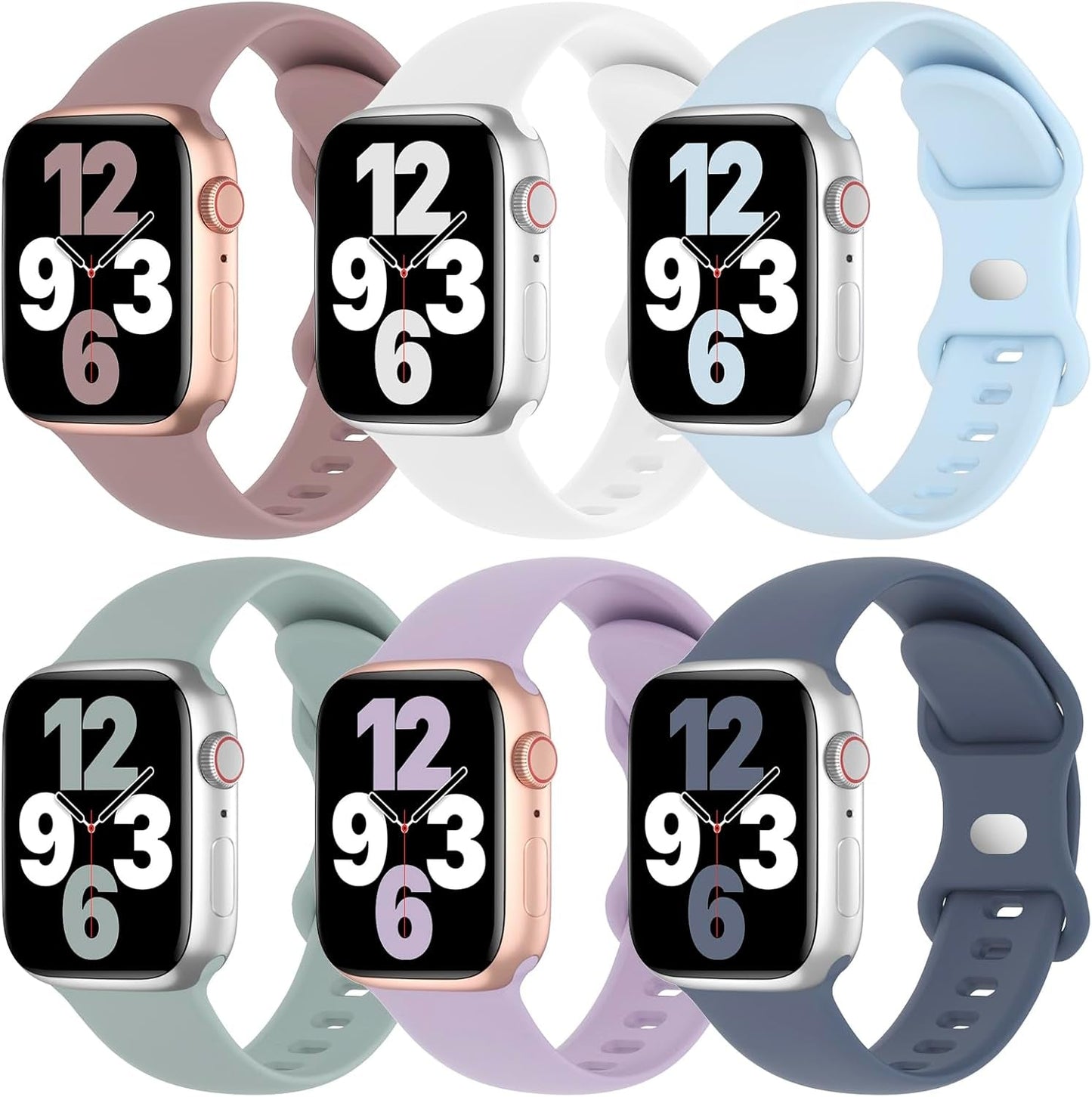6 Pack Silicone Bands Compatible with Apple Watch Band 38Mm 40Mm 41Mm 42Mm 44Mm 45Mm 49Mm, Soft Sport Waterproof Strap Replacement Wristband for Iwatch Ultra Series 9 8 SE 7 6 5 4 3 2 1 Women Men