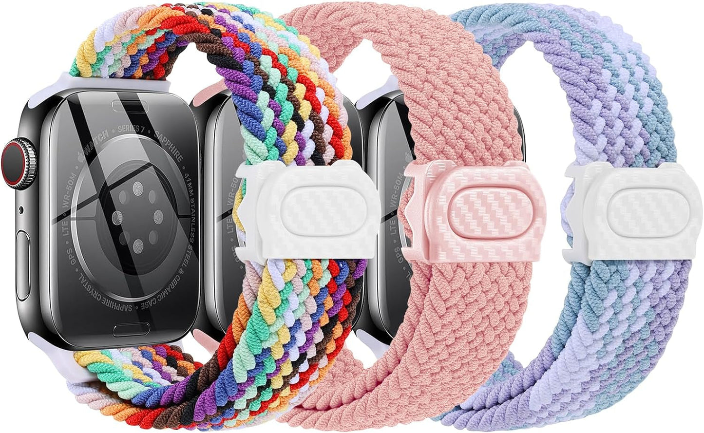 Braided Band for Kids Apple-Watch Band - 3 Pack Nylon Elastic Adjustable Replacement Bands for Iwatch Ultra Series 9 8 7 6 5 4 3 SE SE2 38Mm 40Mm 41Mm 42Mm 44Mm 45Mm 49Mm for Teen Girls Boys Wrist