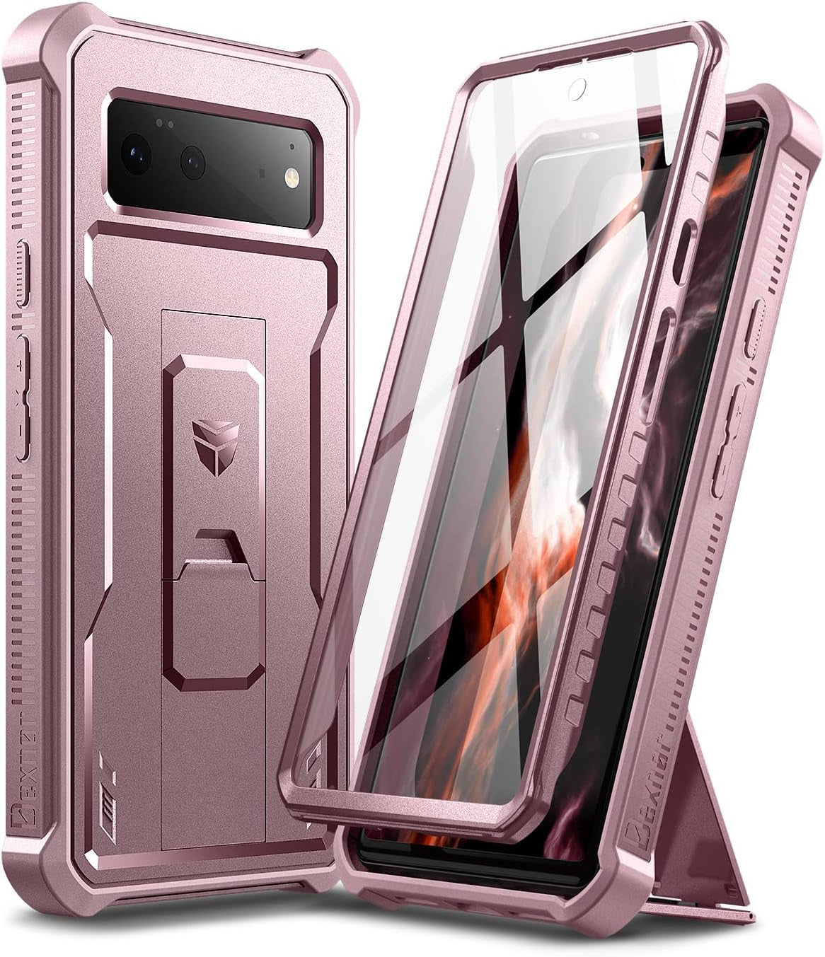 Dexnor for Google Pixel 6 Case, [Built in Screen Protector and Kickstand] Heavy Duty Military Grade Protection Shockproof Protective Cover for Google Pixel 6 5G (Navy Blue)  Dexnor Peony Pink  