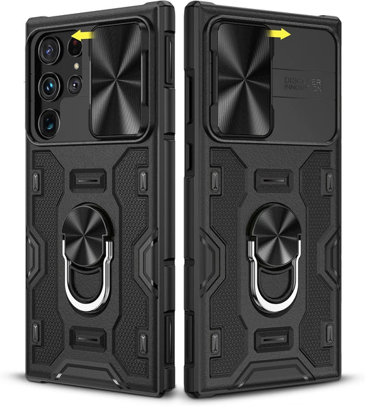 Caka for S22 Ultra Case, Galaxy S22 Ultra Case with Slide Camera Cover & Stand with Built-In 360° Rotate Ring Stand Magnetic Protective Case for Samsung Galaxy S22 Ultra 5G -Black