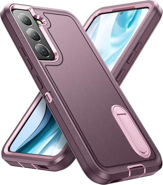 Case for Samsung Galaxy S22+ / S22 plus Heavy Duty [Built-In Kickstand ] Full Protection Dust/Drop Proof 3-Layer Durable Cover Case for Samsung Galaxy S22 plus 6.6 Inch(Purple + Pink)