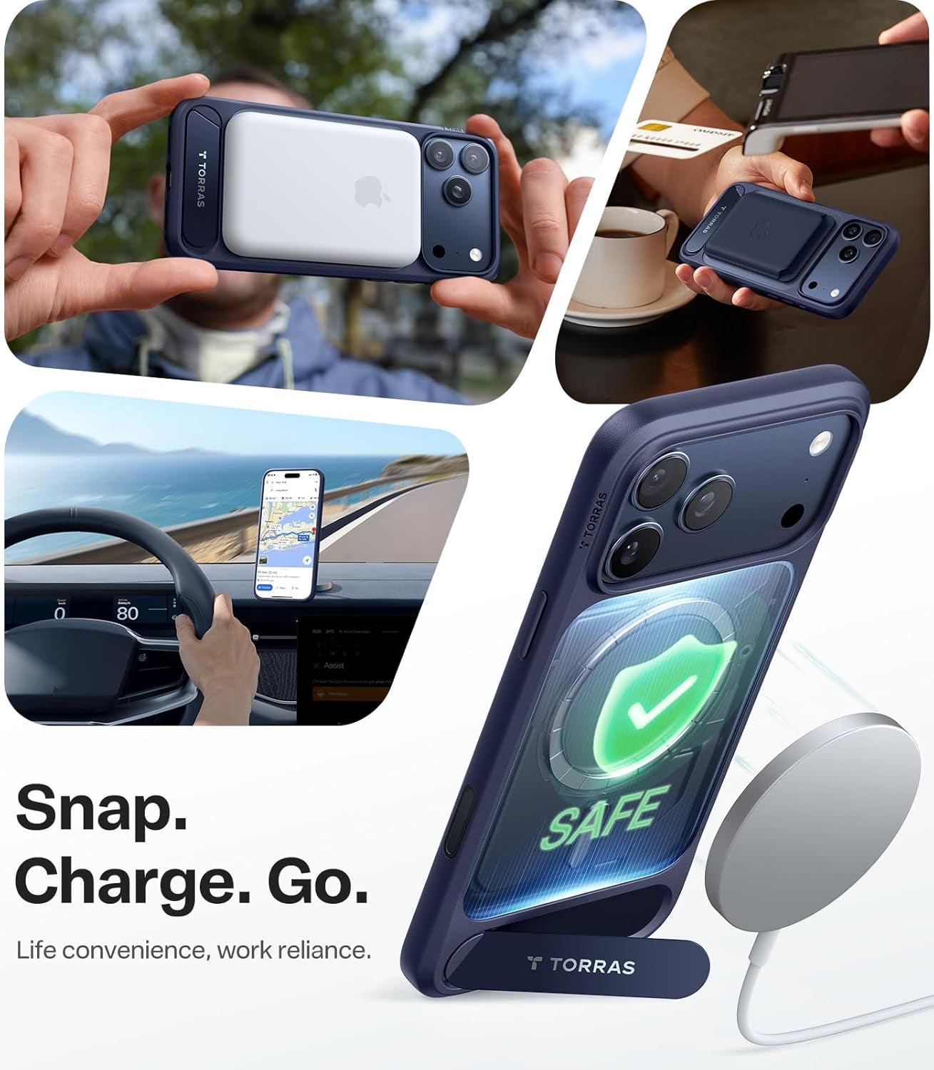 TORRAS Strong Magnetic & Seamless Stand for Iphone 17 Pro Max Case, Fit for Magsafe, Military Grade Drop Protection, Invisible Adjustable Kickstand, Camera Control Button, Translucent Matte Deep Blue