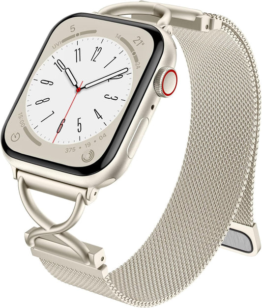 Dirrelo Metal Band Compatible for Apple Watch Bands for Women 40Mm 41Mm 38Mm 44Mm 45Mm 42Mm 49Mm, Mesh Magnetic Strap with X-Shape Stainless Steel Clasp for Iwatch Ultra 2, Series 9/8/7/6/5/4/3/2/1/SE