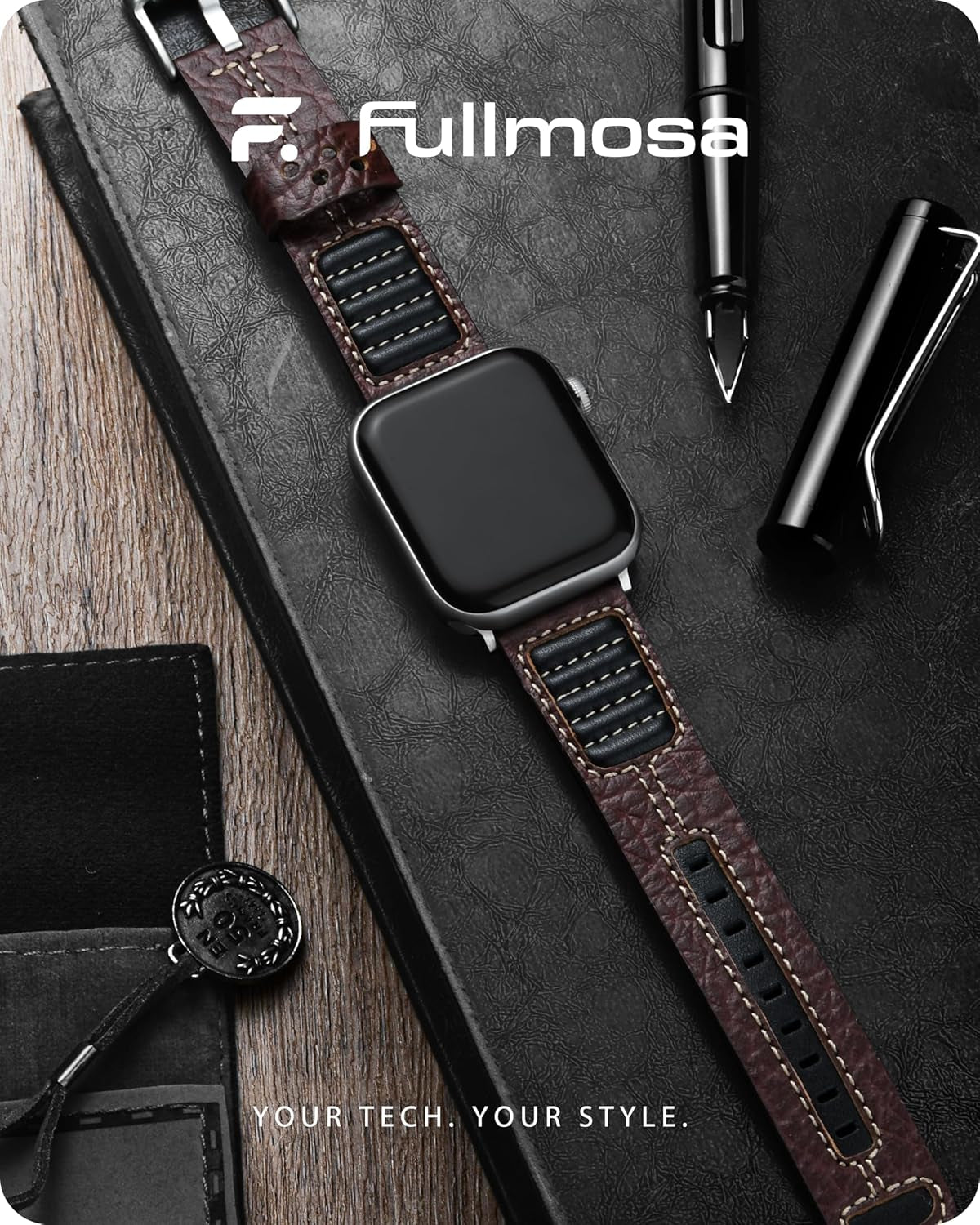 Fullmosa Café Racer Leather Apple Watch Band 49Mm 45Mm 44Mm 42Mm 41Mm 40Mm 38Mm Genuine Iwatch Bands for Men/Women Easily Upgrade Your Apple Watch with Premium Smart Watch Bands