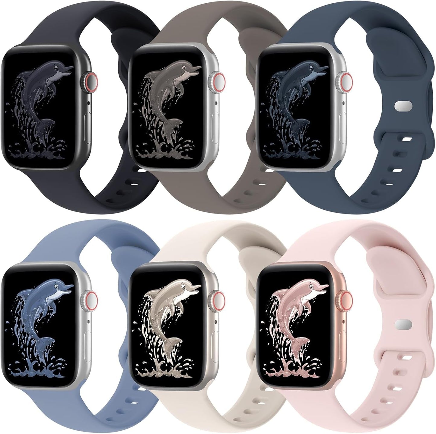Acrbiutu 6 Pack Bands Compatible with Apple Watch 38Mm 40Mm 41Mm 42Mm 44Mm 45Mm 49Mm, Soft Replacement Silicone Sport Strap Wristbands for Iwatch Series Ultra/Ultra 2 9/8/7/6/5/4/3/2/1 SE Women Men