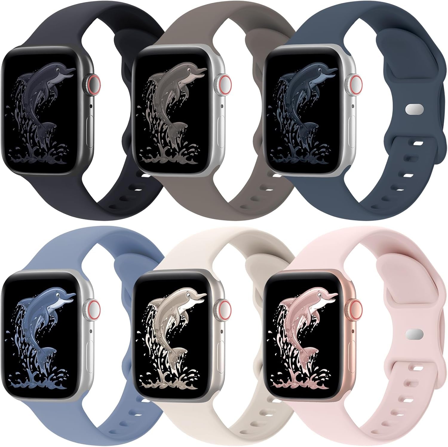 Acrbiutu 6 Pack Bands Compatible with Apple Watch 38Mm 40Mm 41Mm 42Mm 44Mm 45Mm 49Mm, Soft Replacement Silicone Sport Strap Wristbands for Iwatch Series Ultra/Ultra 2 9/8/7/6/5/4/3/2/1 SE Women Men