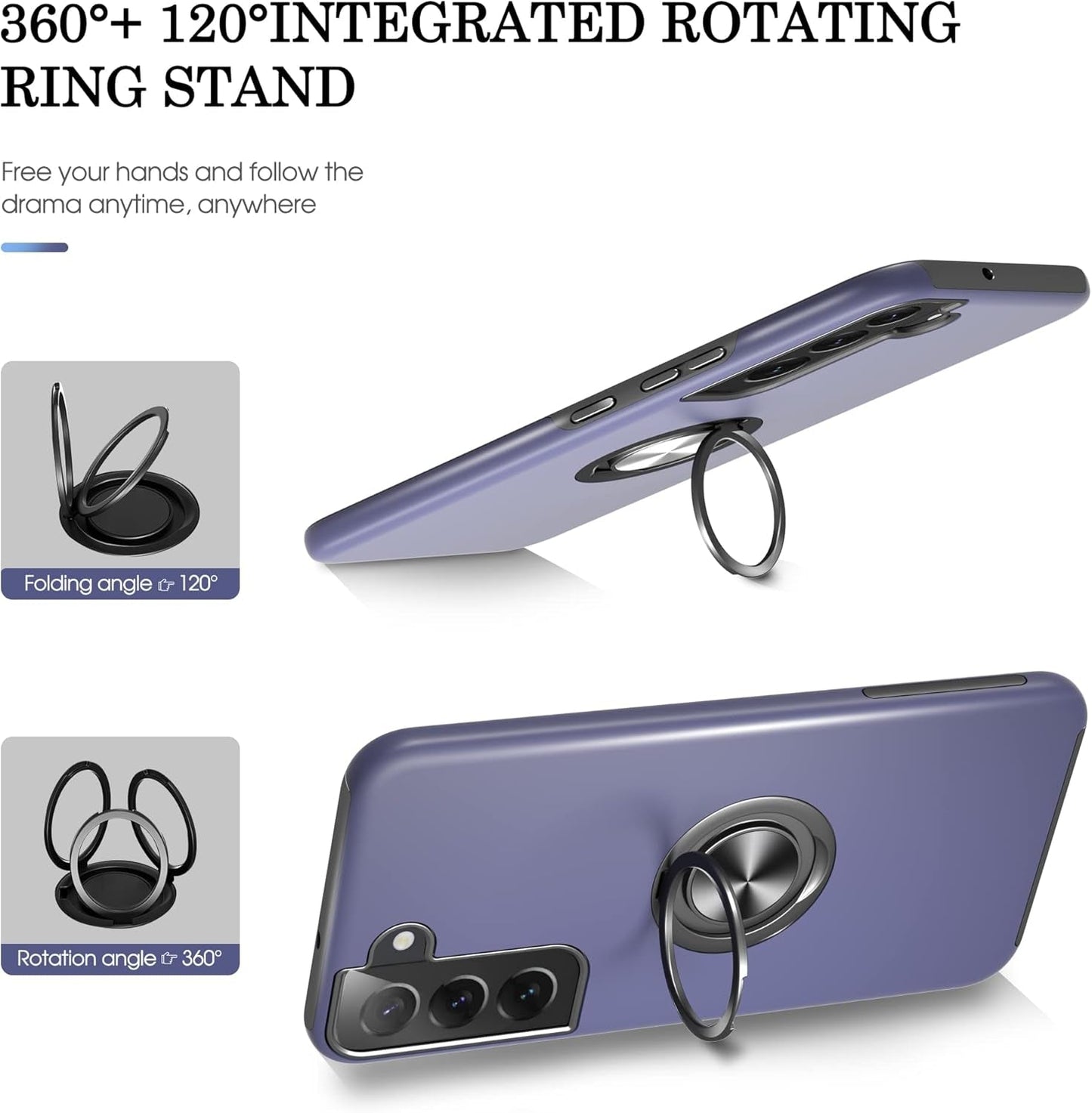 Gritup Galaxy S22 Case, Samsung Galaxy S22 Case with HD Screen Protector, [Military Grade] Shockproof Protection Case with 360° Magnetic Ring Holder Kickstand Phone Case for Samsung S22, Blue