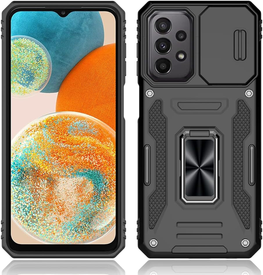 For Samsung Galaxy A53 5G Case, Shockproof Phone Case & Sliding Camera Cover & Ring Holder Kickstand with Screen Protector for Samsung Galaxy A53 5G (6.5", 2022) [Black]