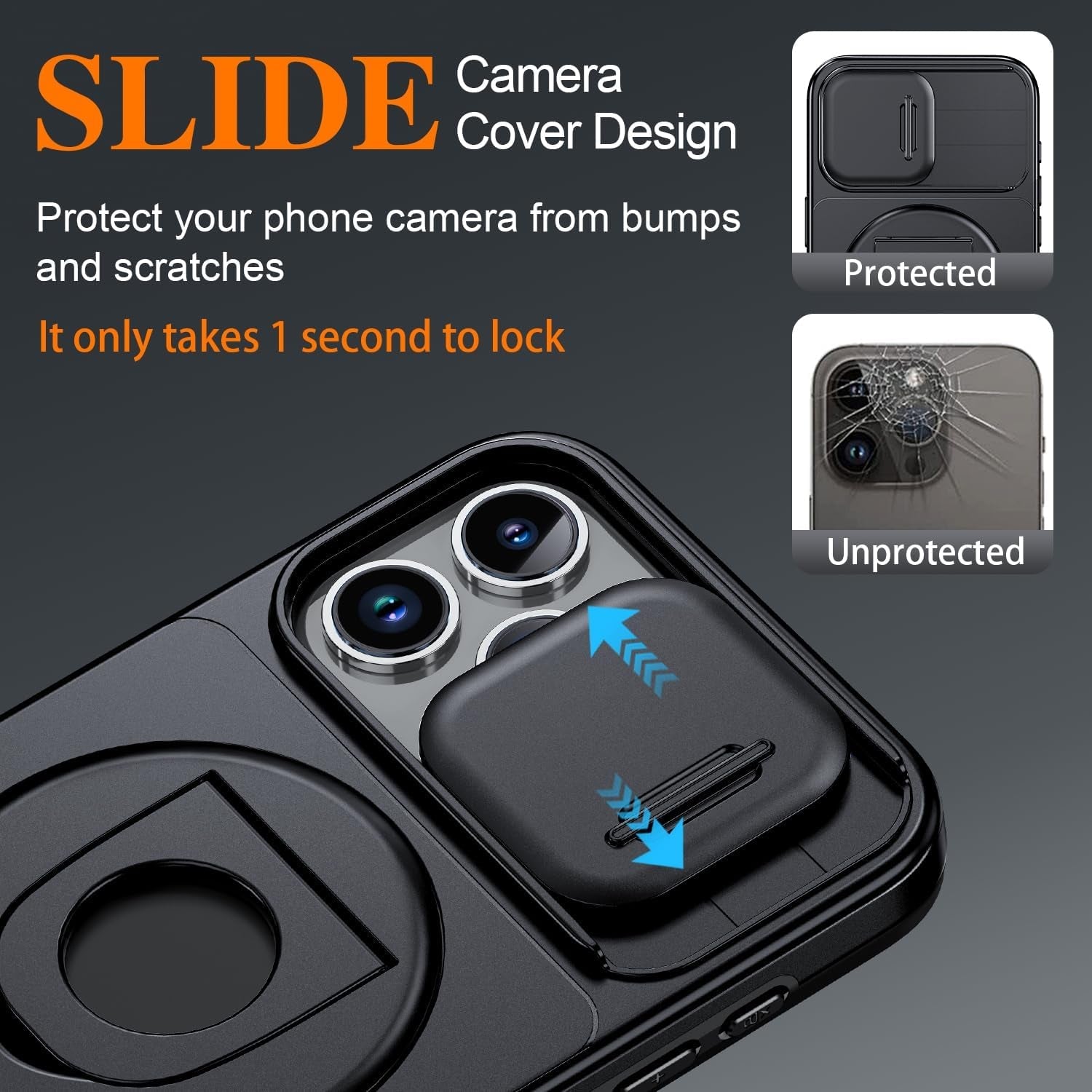 KMERUOTR 360°Rotatable Magnetic Ring for Iphone 14 Pro Max Case with Camera Cover, [Compatible with Magsafe] Build in Invisible Stand [Drop Protection] Shockproof Black Case for Iphone 14 Pro Max  XENKAKEO   