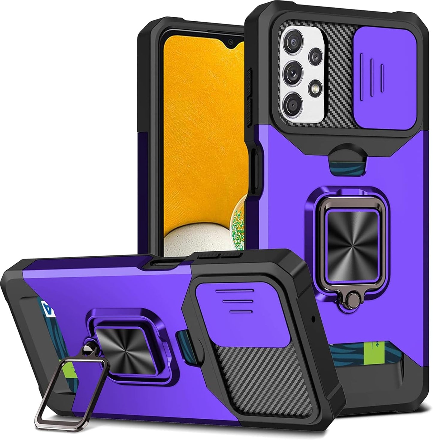 Ccsmall Case for Samsung Galaxy A53 5G with Card Holders, Cover with Slide Camera Protection Built-In Magnetic Kickstand Phone Case for Samsung Galaxy A53 5G TC Black