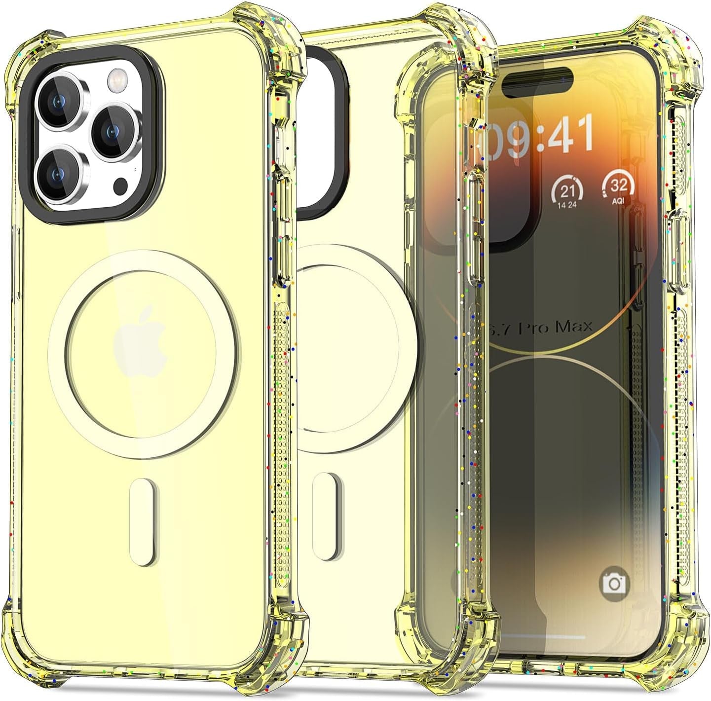 Aicase Clear Blue Bounce Case Compatible with Iphone 15 Plus, Impact Shockproof [Non-Yellowing] [21.3 FT Military Drop Protection] Anti-Scratch Protective Cell Phone Cover  AICase Yellow/Mag 14 Pro Max 