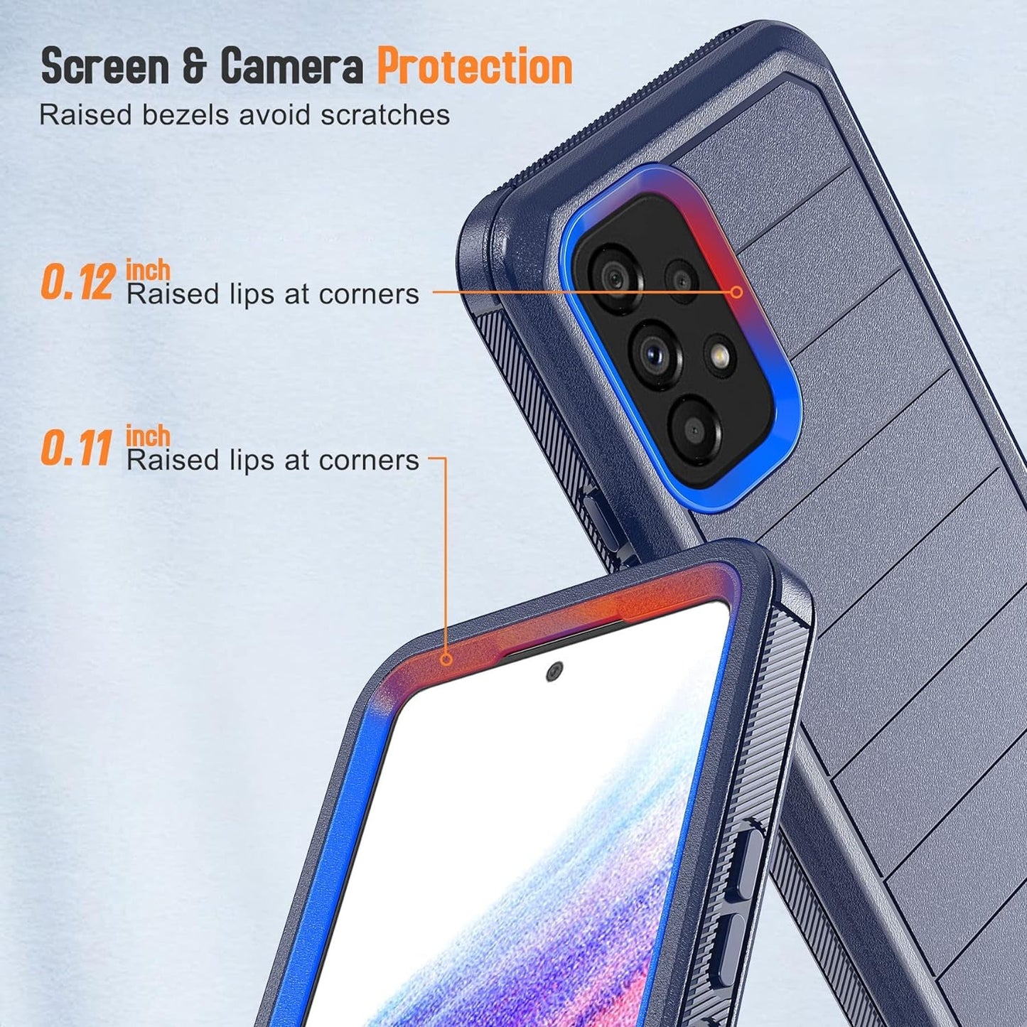 Designed for Samsung Galaxy A53 5G Case with Belt Clip & Kickstand, Full-Body Triple Layers Rugged Case with Screen Protector for Samsung Galaxy A53 5G 6.5 Inch Phone (Navy+Blue)