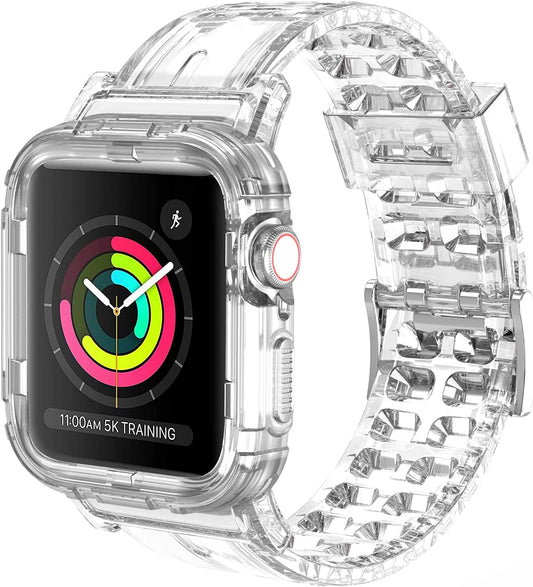 Compatible for Apple Watch Band 45Mm 44Mm 42Mm with Bumper Case - Sports Men Women Bands for Iwatch Series 6 5 4 3 2 1 SE, TPU Rugged Sports Band with Full Protection Case for Girl/Women…